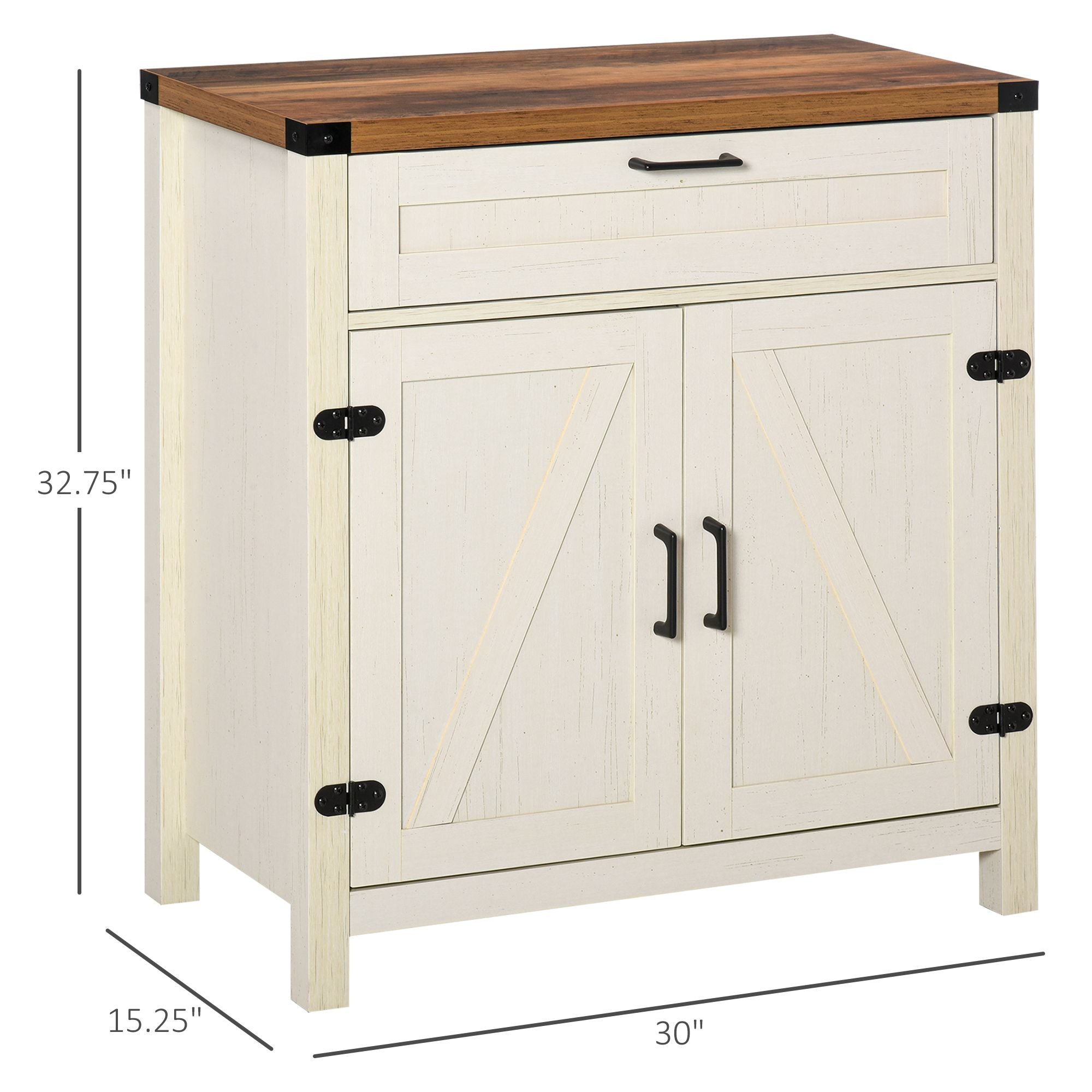 HOMCOM Farmhouse Kitchen Buffet Sideboard Cabinet with Drawer and Shelf, White