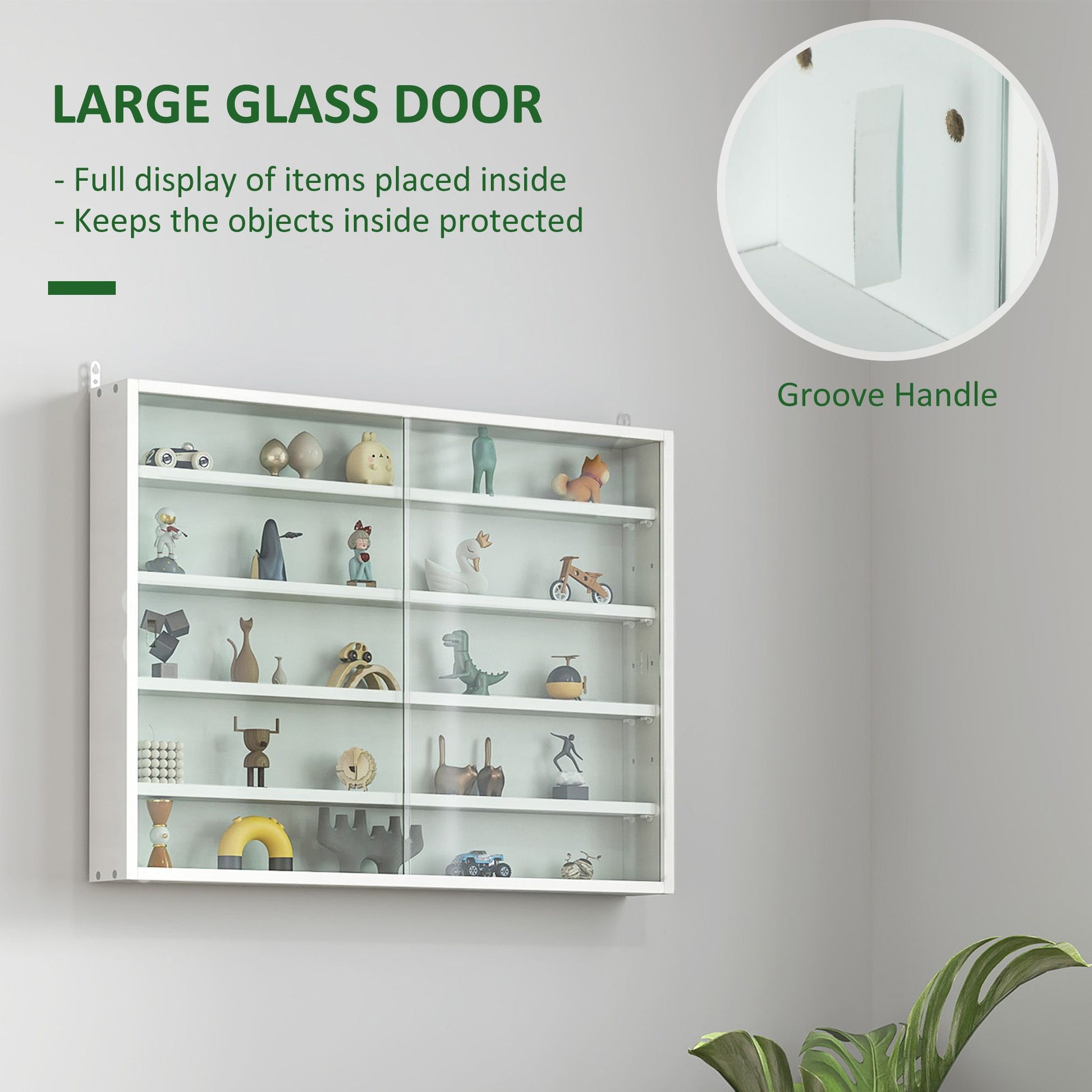 HOMCOM 5-Tier Wall-Mounted Glass Display Cabinet, White