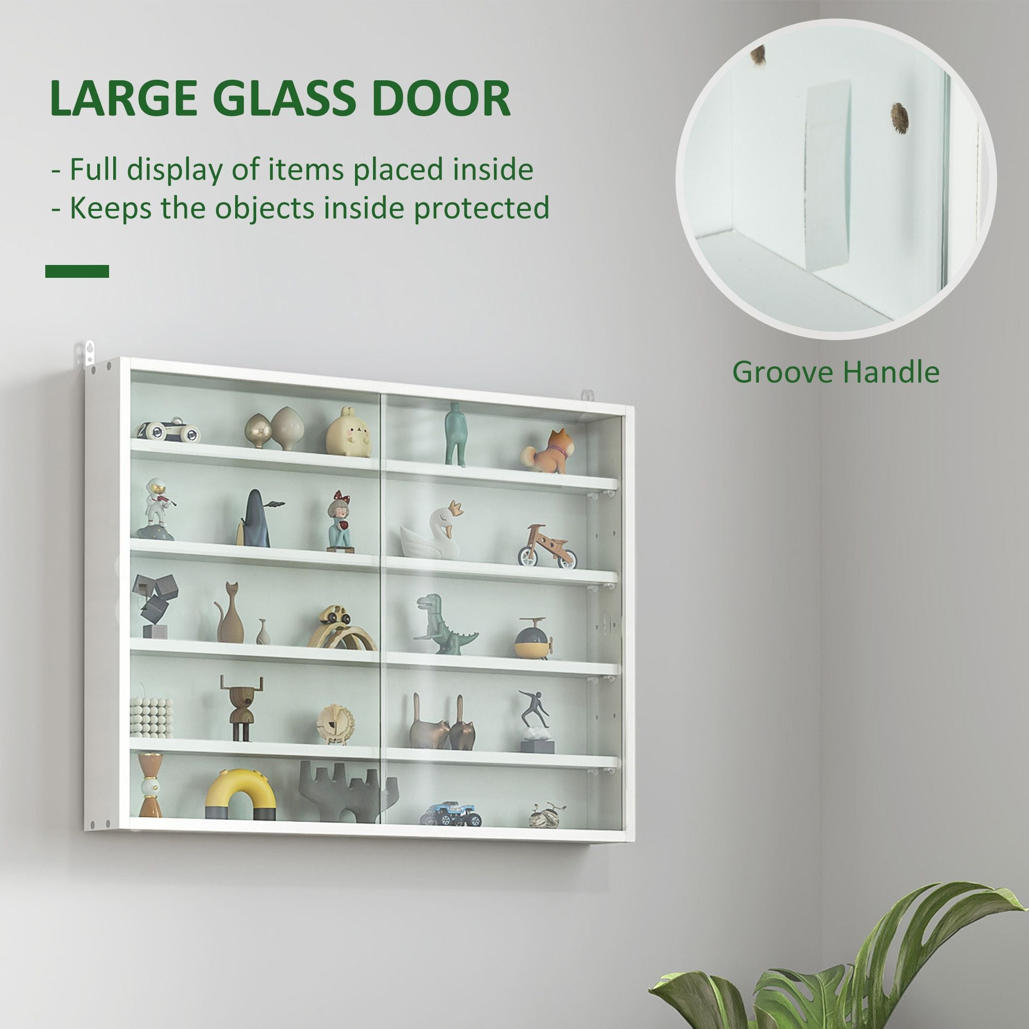 HOMCOM 5-Tier Wall-Mounted Glass Display Cabinet, White