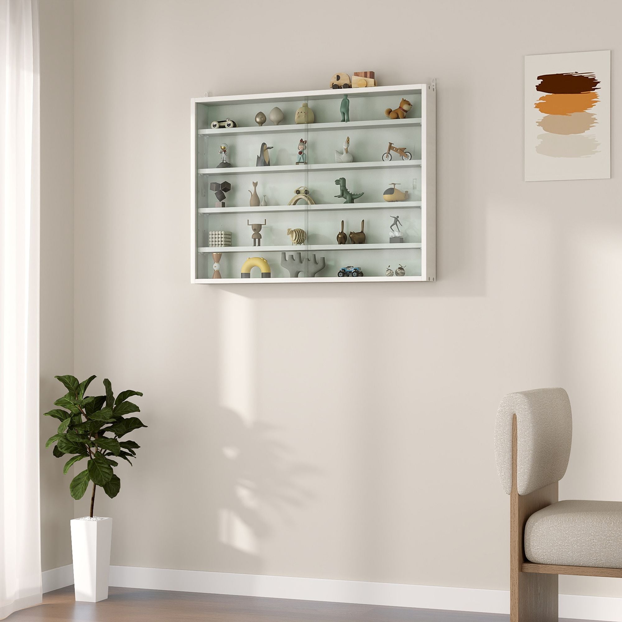 HOMCOM 5-Tier Wall-Mounted Glass Display Cabinet, White