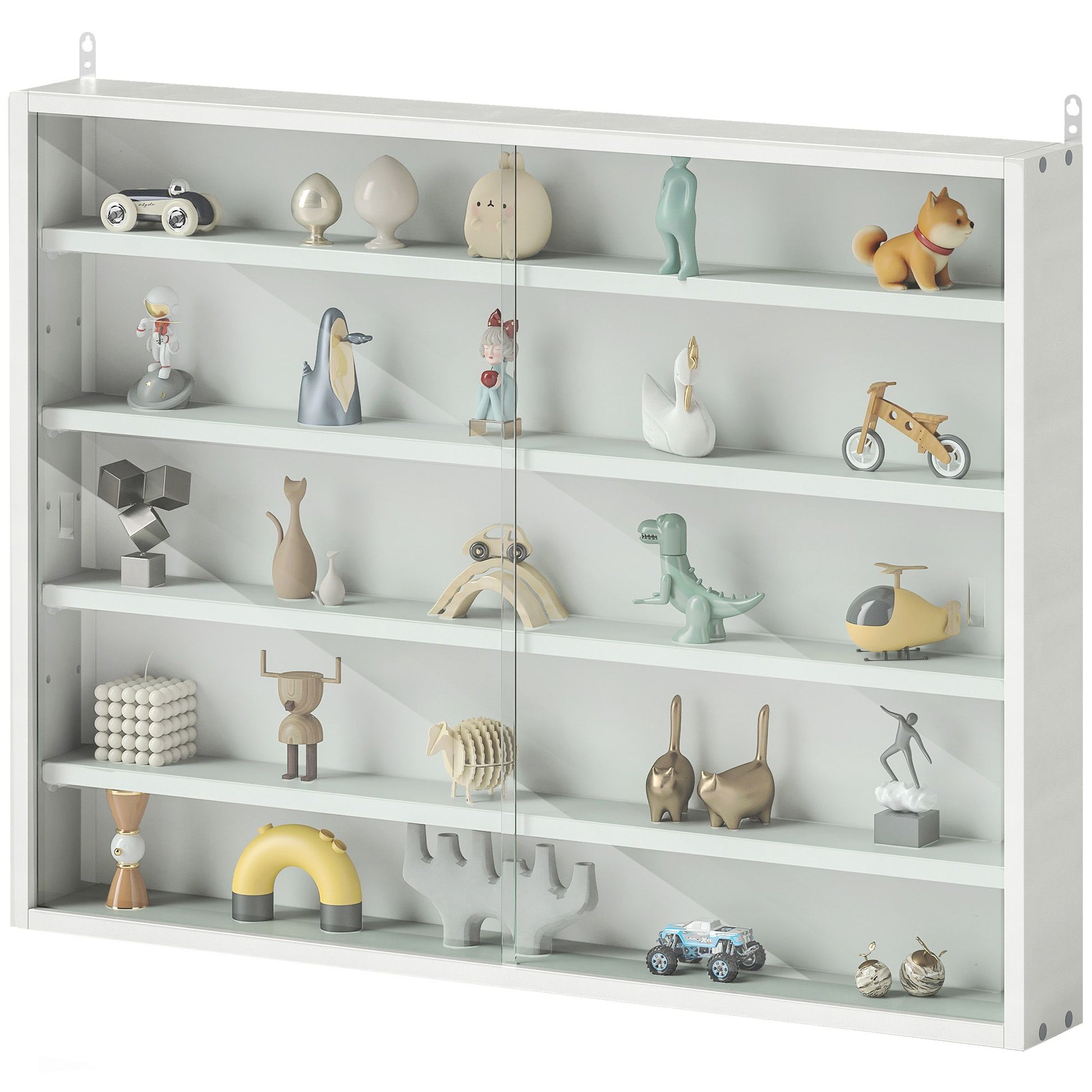 HOMCOM 5-Tier Wall-Mounted Glass Display Cabinet, White