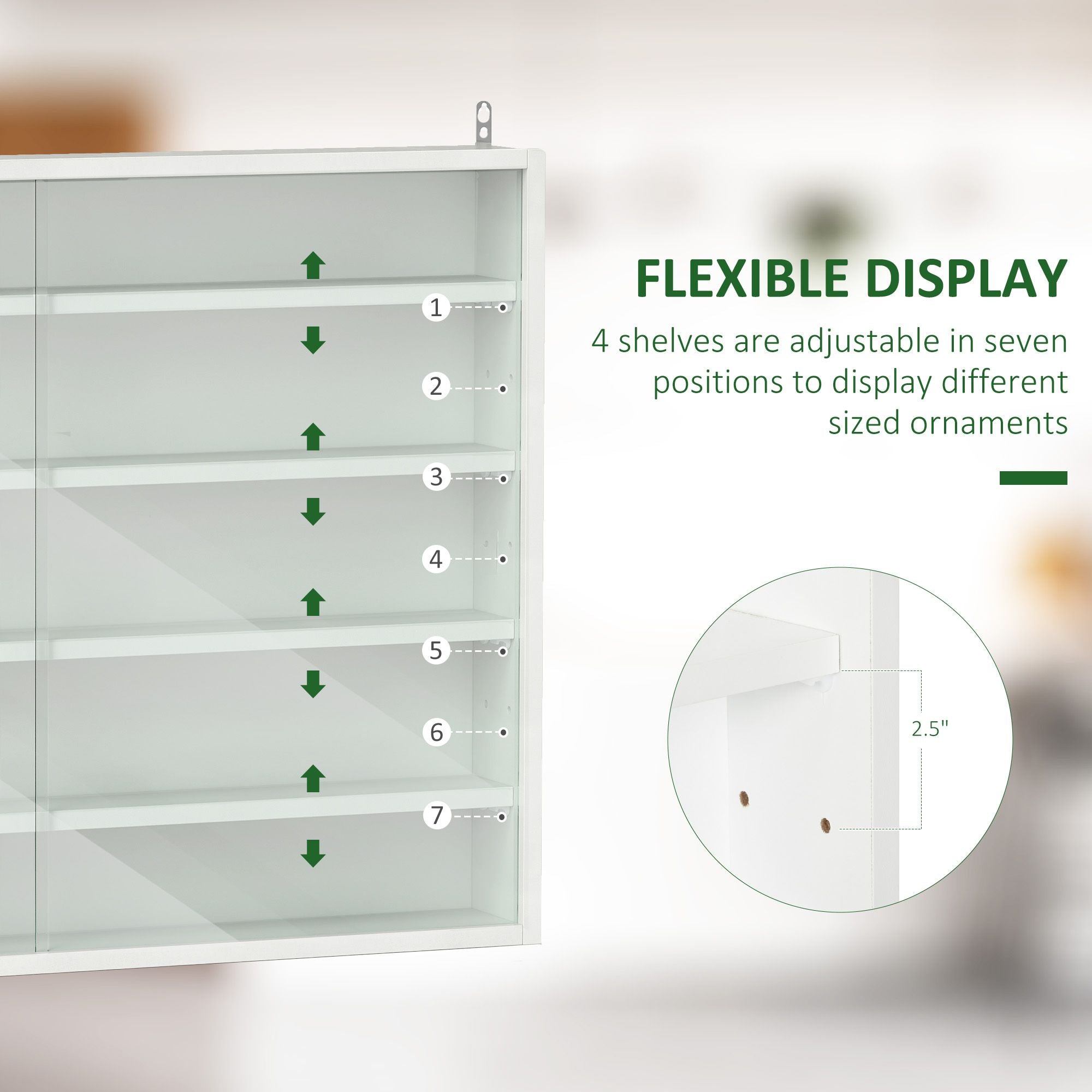 HOMCOM 5-Tier Wall-Mounted Glass Display Cabinet, White