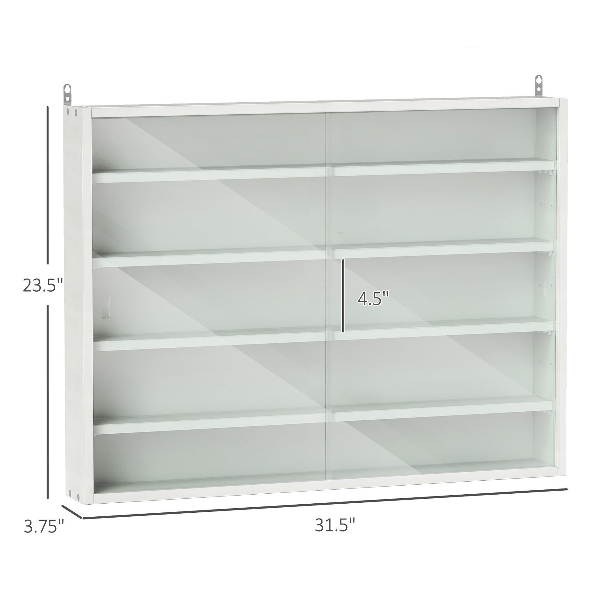 HOMCOM 5-Tier Wall-Mounted Glass Display Cabinet, White
