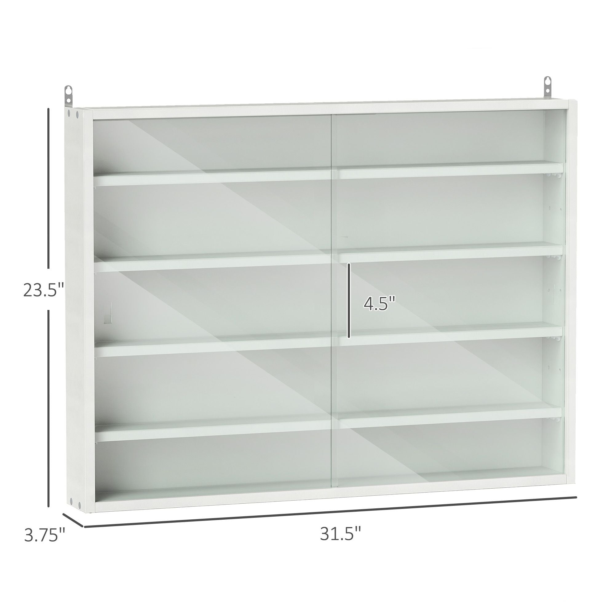 HOMCOM 5-Tier Wall-Mounted Glass Display Cabinet, White