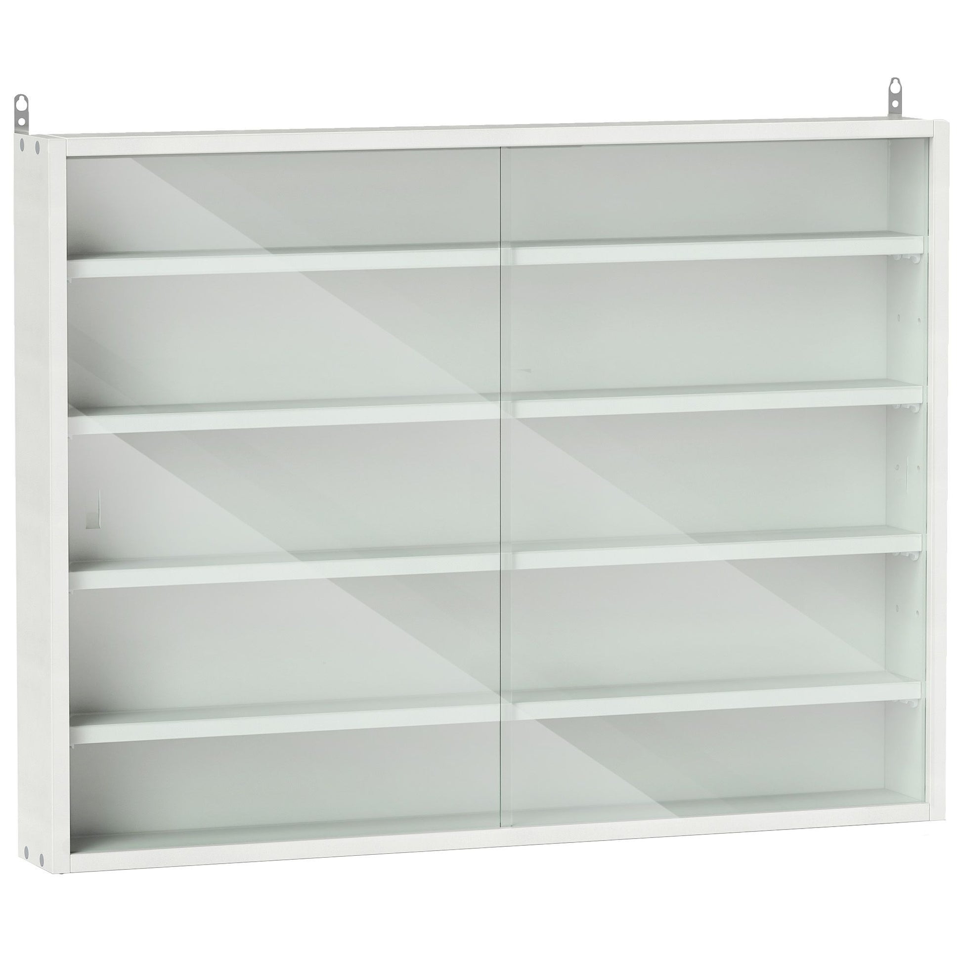 HOMCOM 5-Tier Wall-Mounted Glass Display Cabinet, White