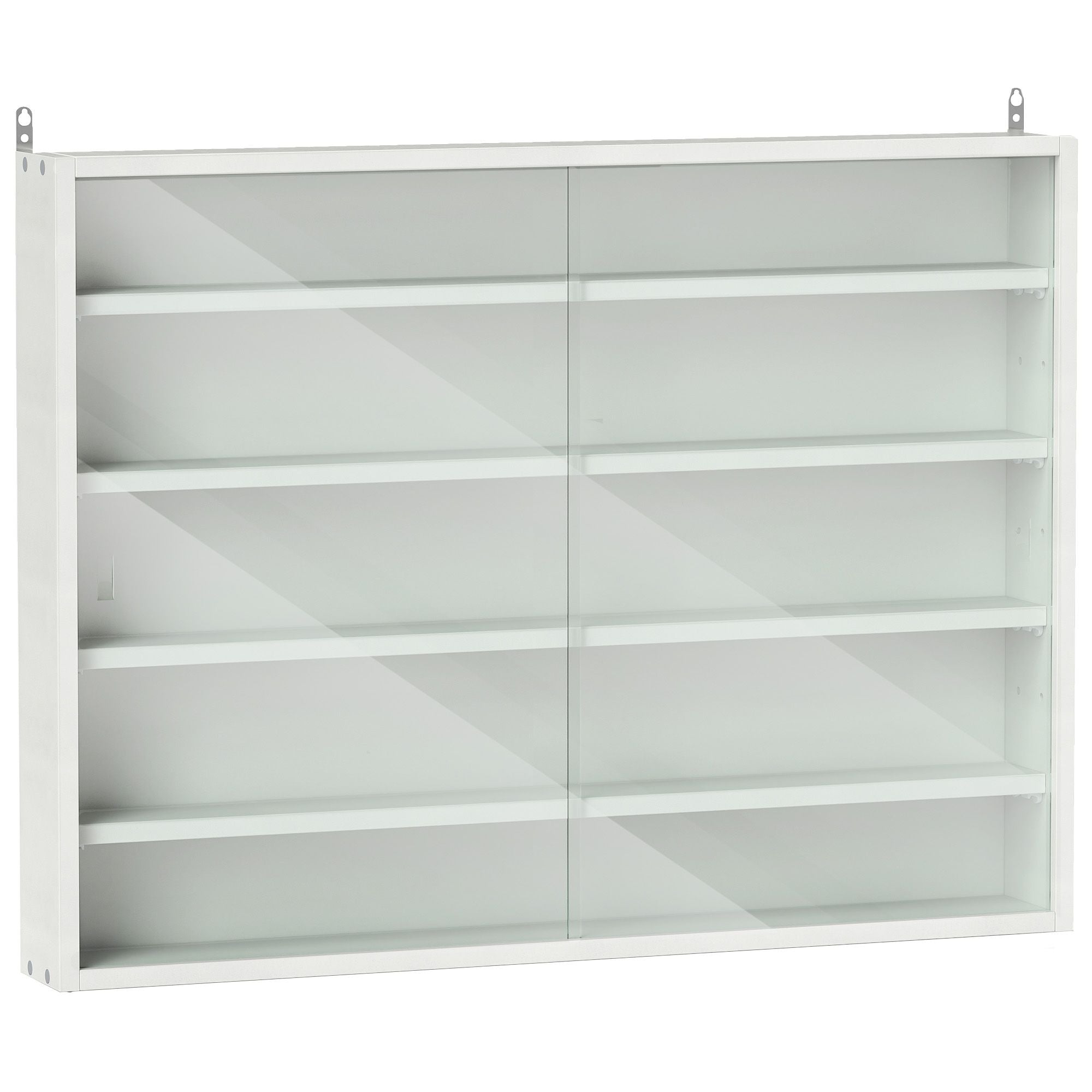 HOMCOM 5-Tier Wall-Mounted Glass Display Cabinet, White