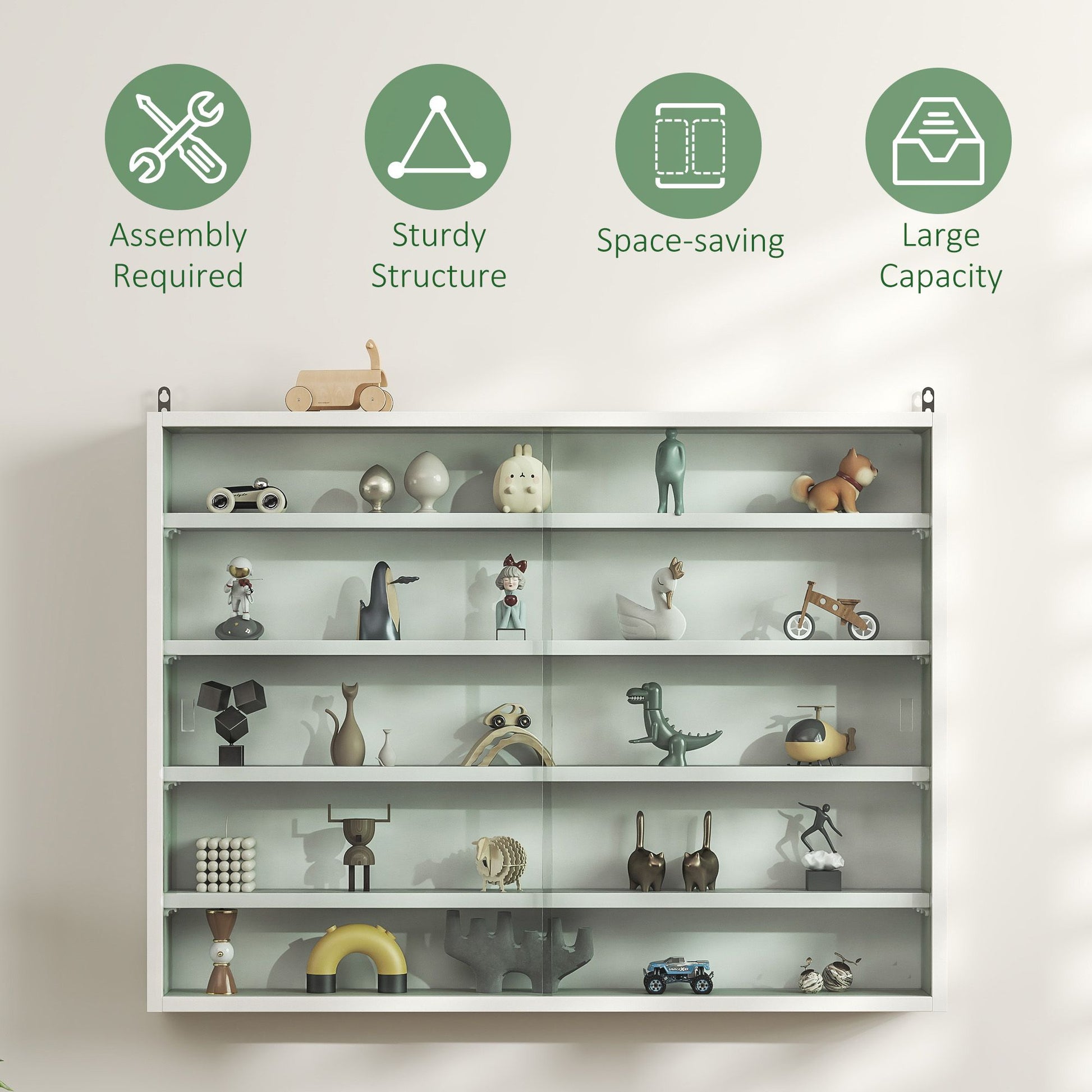 HOMCOM 5-Tier Wall-Mounted Glass Display Cabinet, White