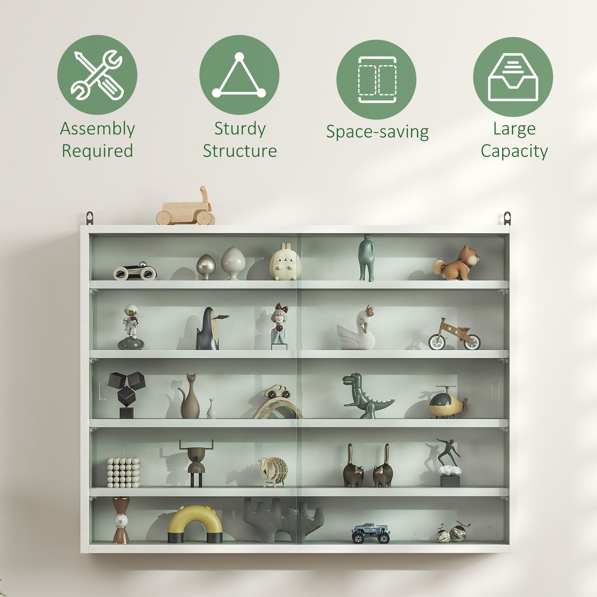 HOMCOM 5-Tier Wall-Mounted Glass Display Cabinet, White