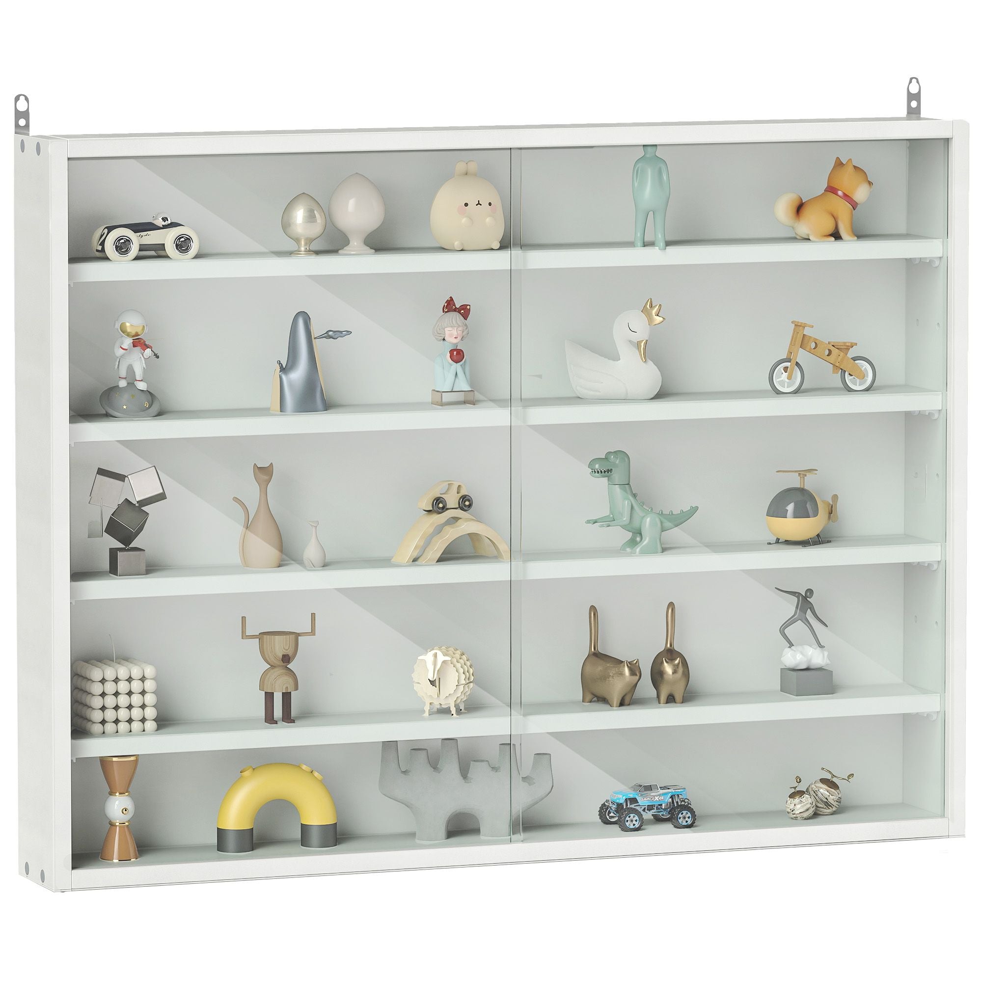 HOMCOM 5-Tier Wall-Mounted Glass Display Cabinet, White