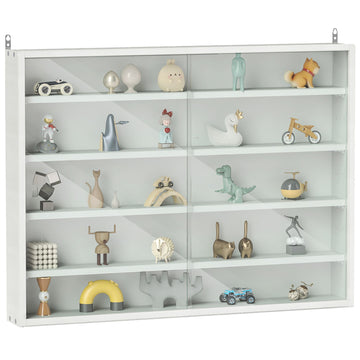 HOMCOM 5-Tier Wall-Mounted Glass Display Cabinet, White