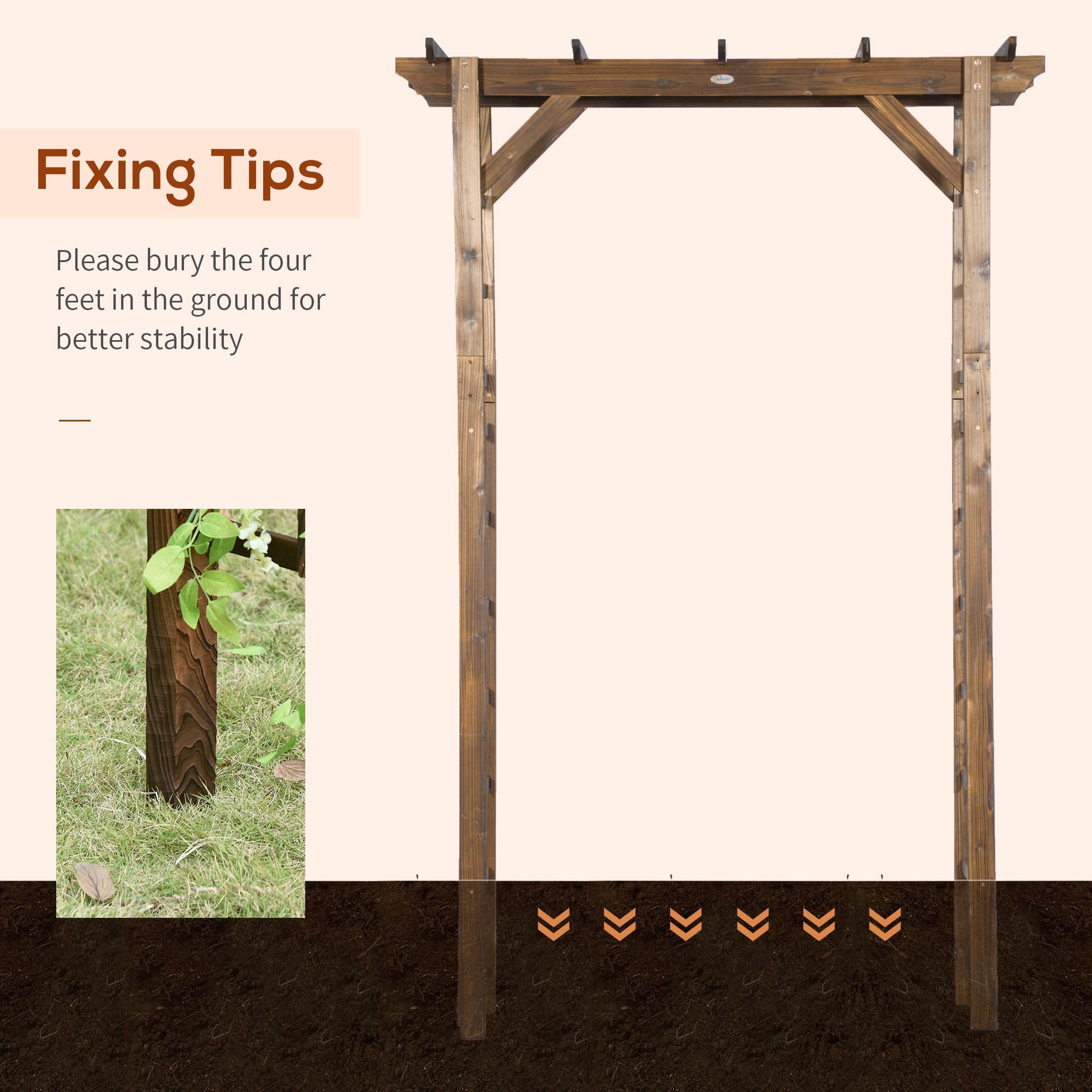 Outsunny 7 ft Wooden Garden Arbor with Steel Frame, Carbonized