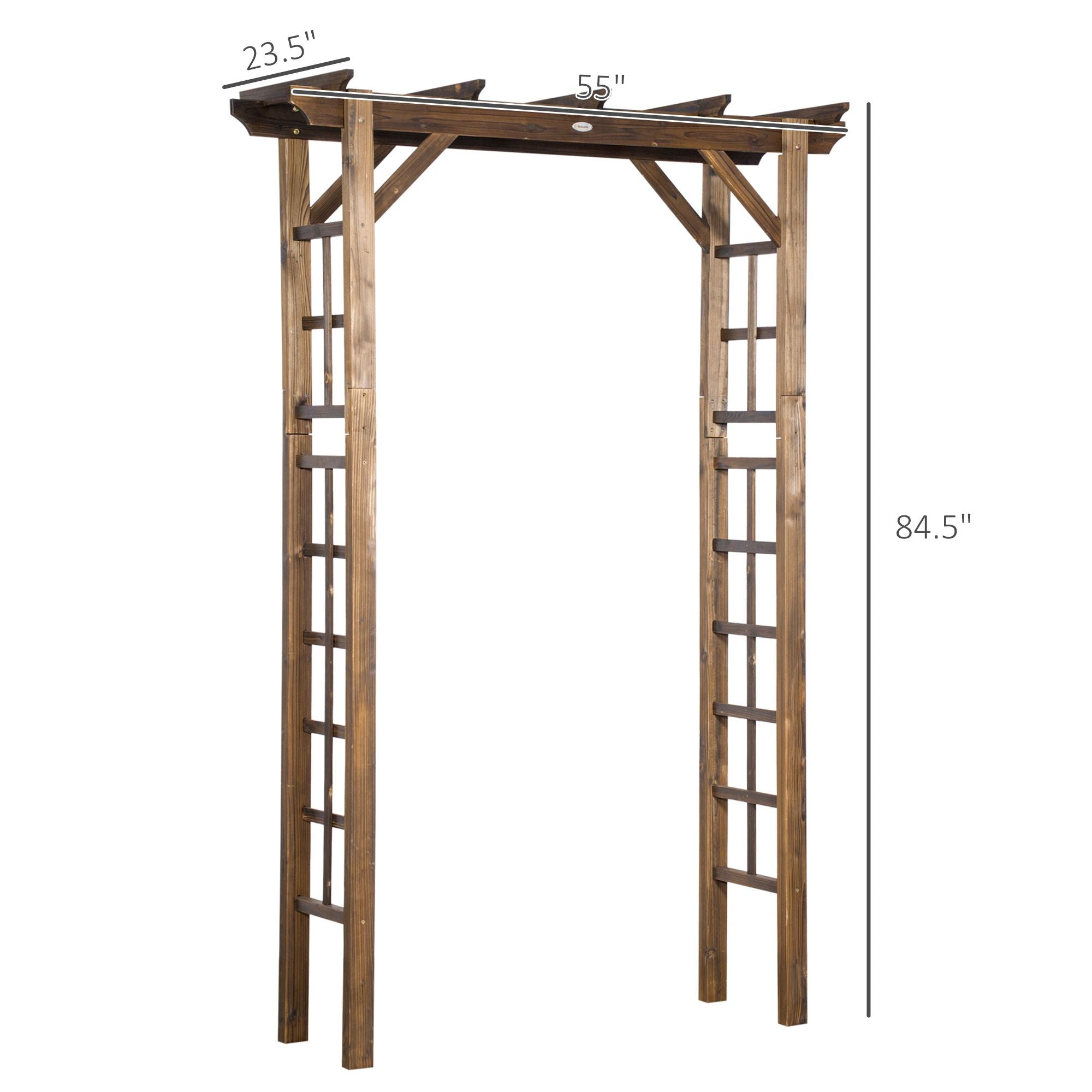 Outsunny 7 ft Wooden Garden Arbor with Steel Frame, Carbonized