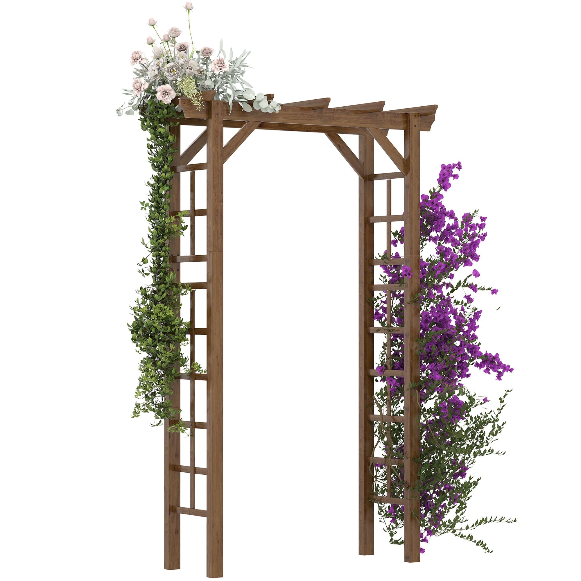 Outsunny 7 ft Wooden Garden Arbor with Steel Frame, Carbonized