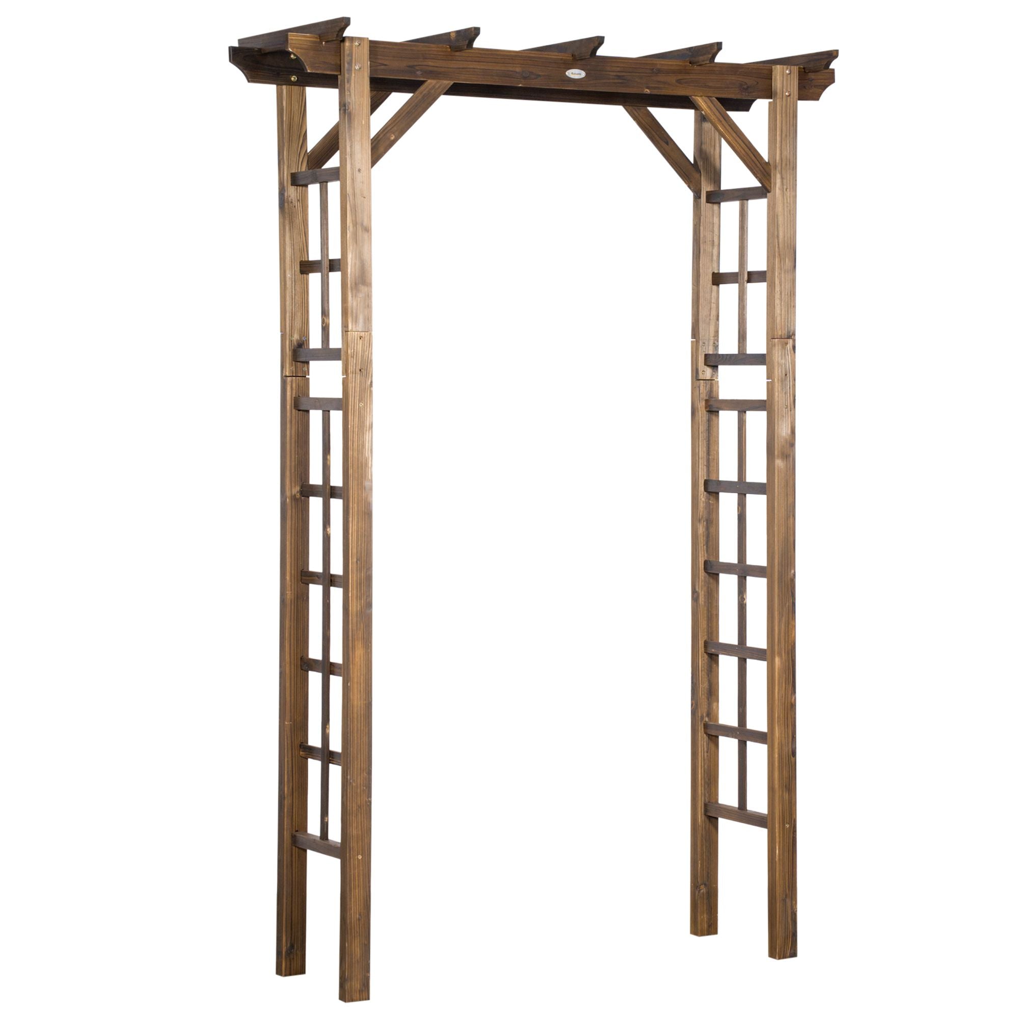 Outsunny 7 ft Wooden Garden Arbor with Steel Frame, Carbonized