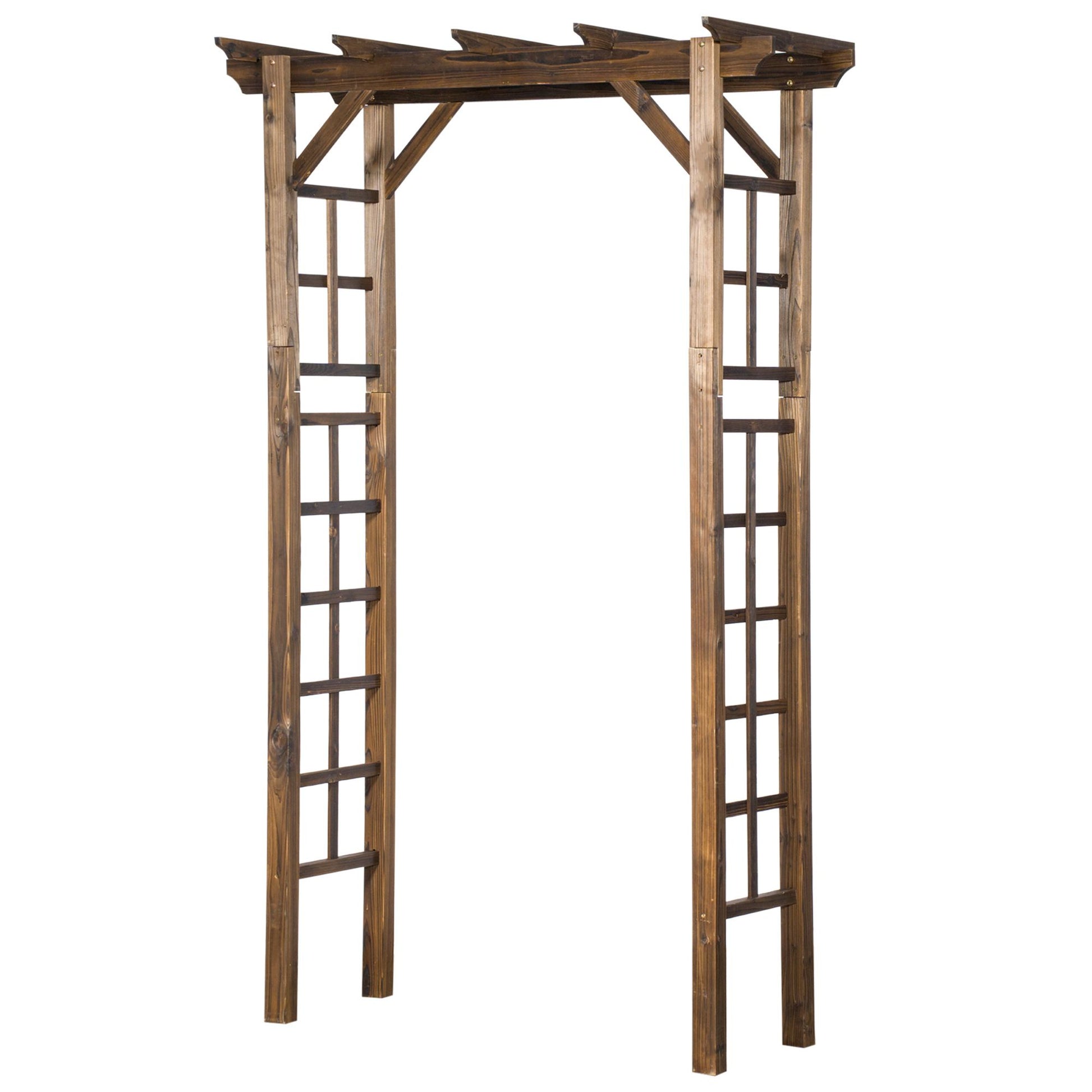 Outsunny 7 ft Wooden Garden Arbor with Steel Frame, Carbonized