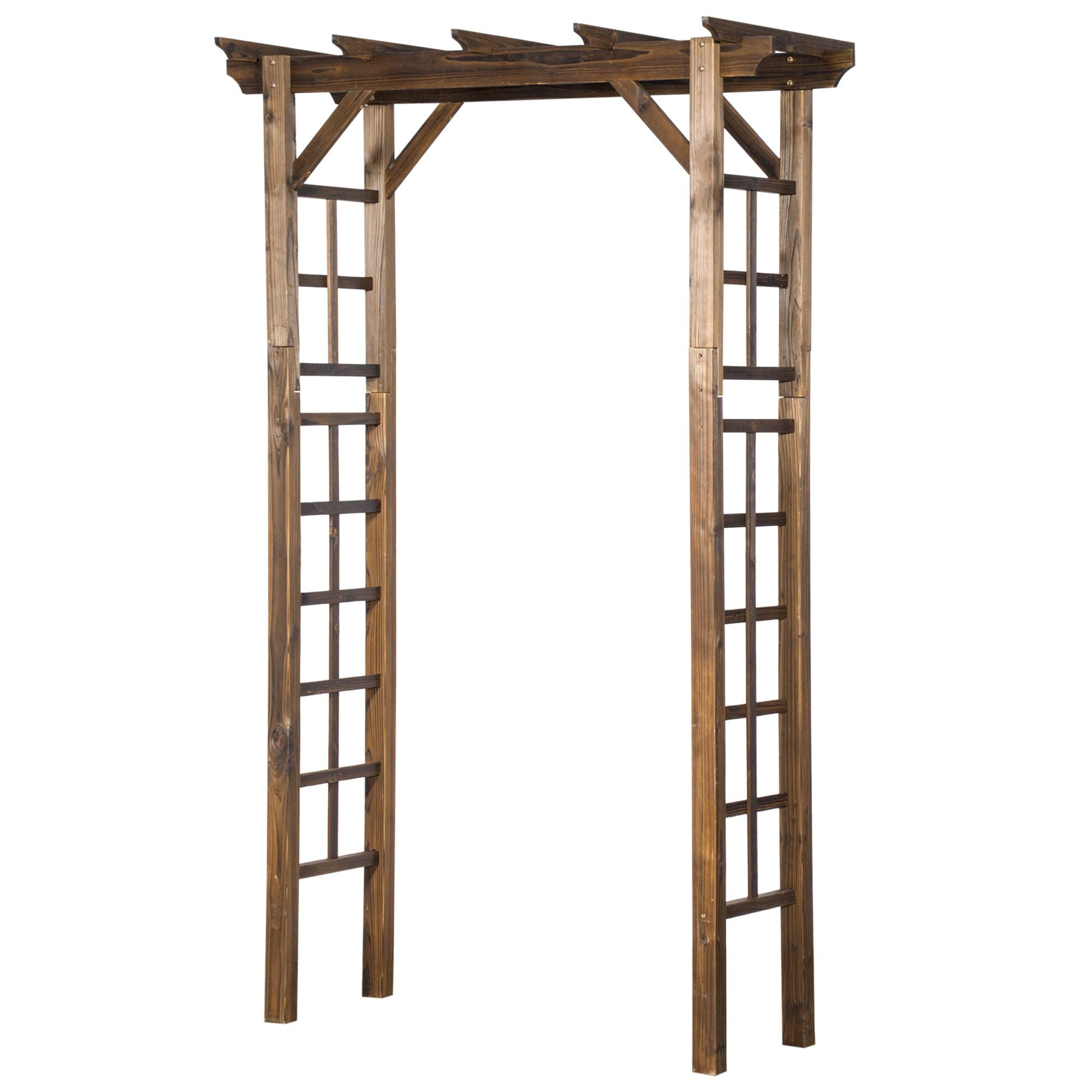 Outsunny 7 ft Wooden Garden Arbor with Steel Frame, Carbonized