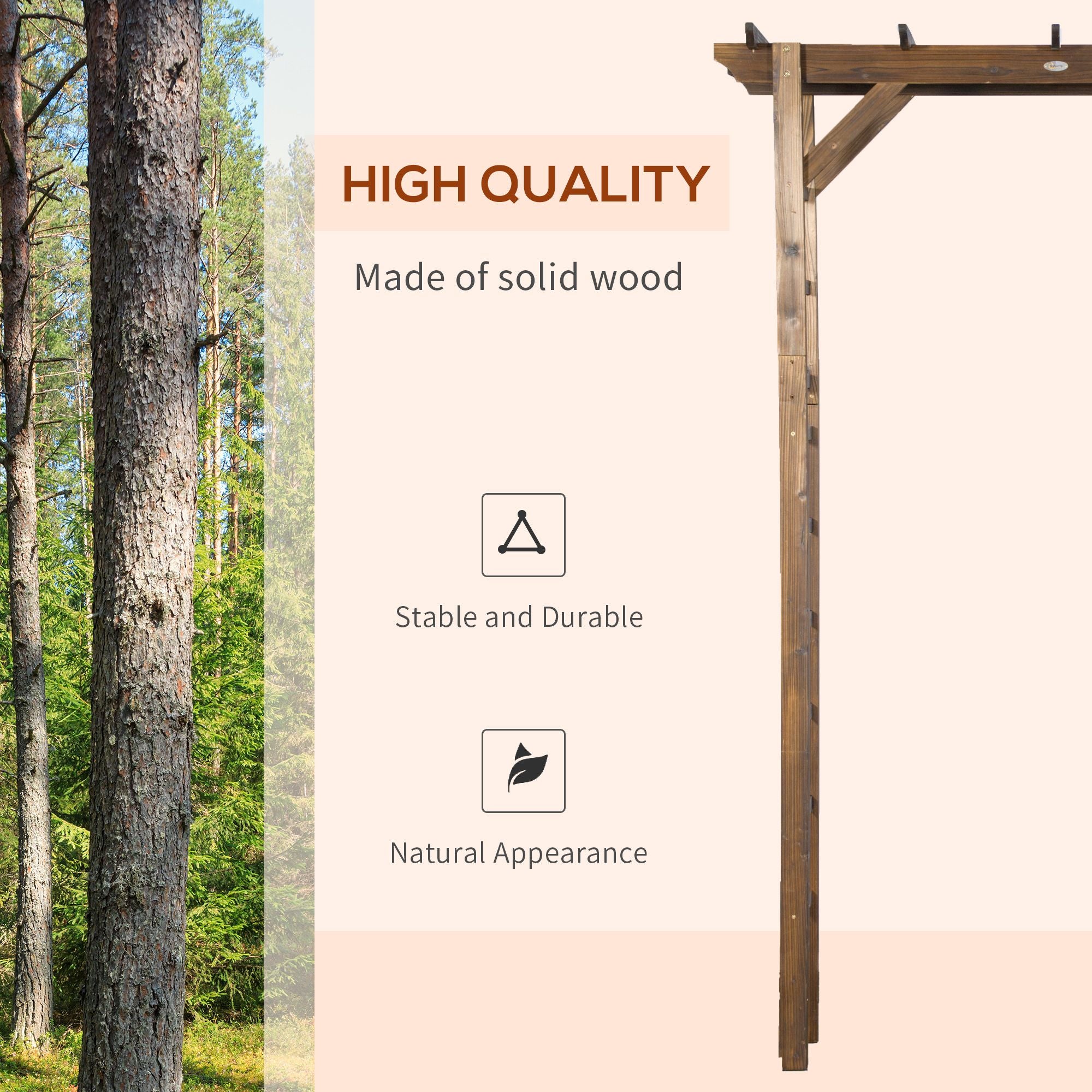 Outsunny 7 ft Wooden Garden Arbor with Steel Frame, Carbonized