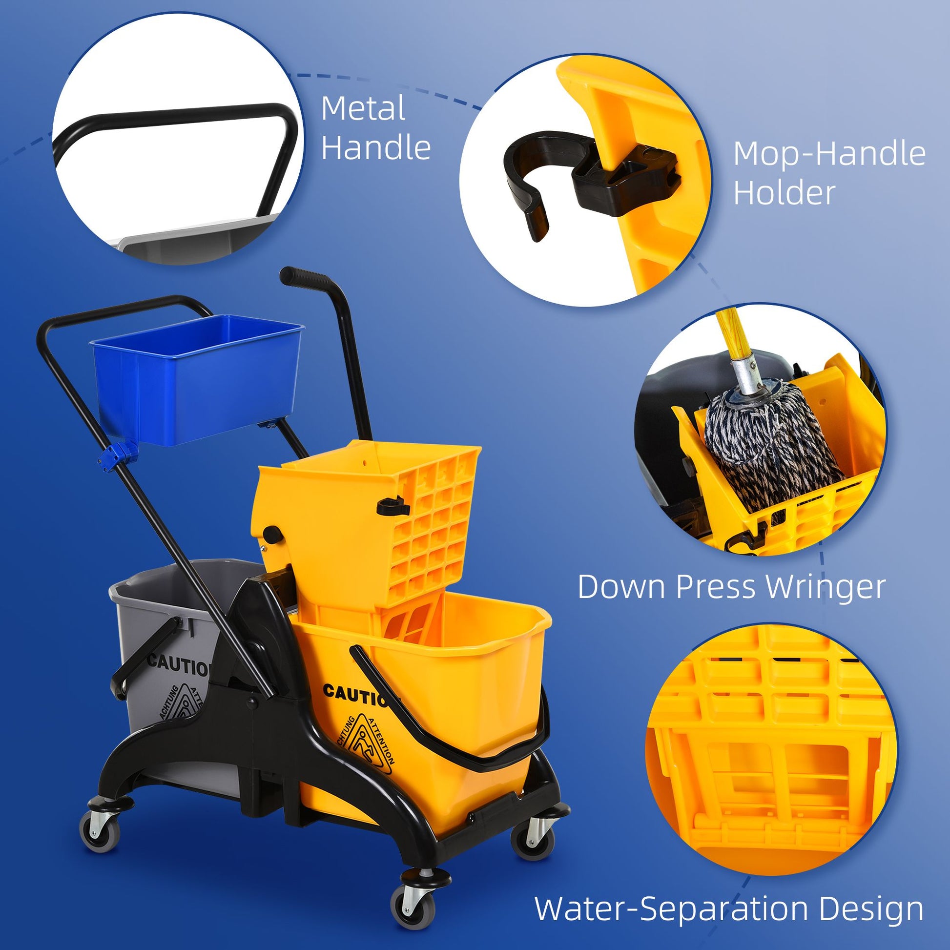 HOMCOM 6.9 Gallon Mop Bucket Wringer Cart with Side Press