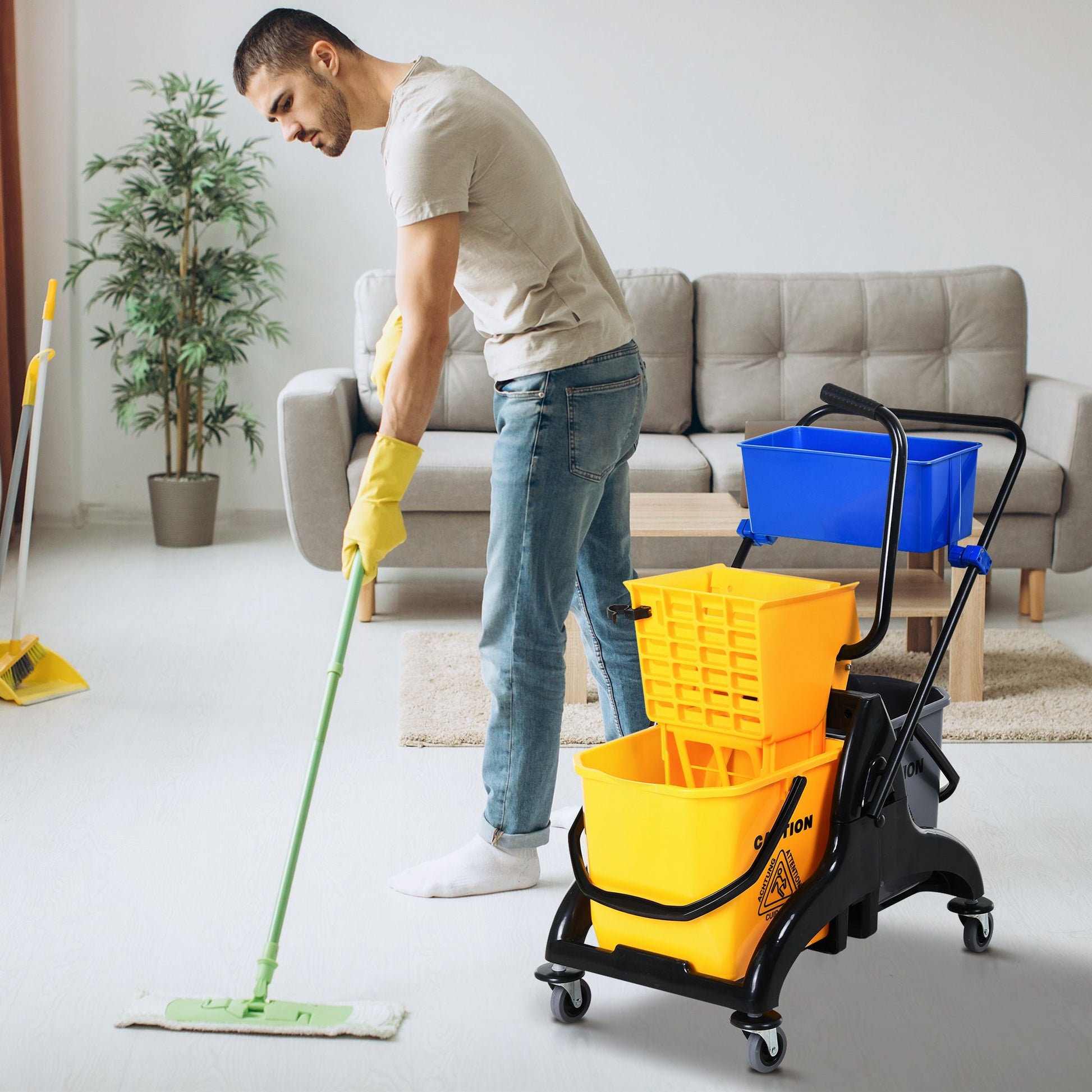 HOMCOM 6.9 Gallon Mop Bucket Wringer Cart with Side Press