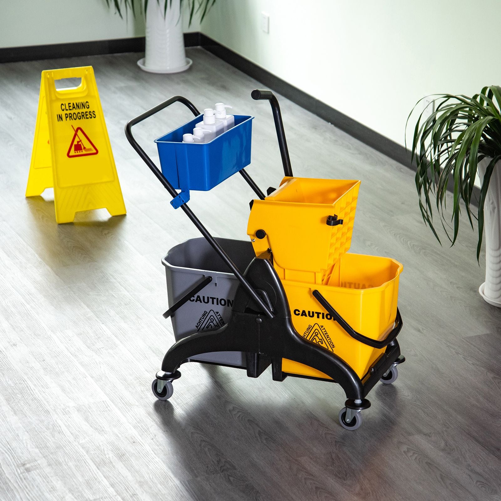 HOMCOM 6.9 Gallon Mop Bucket Wringer Cart with Side Press