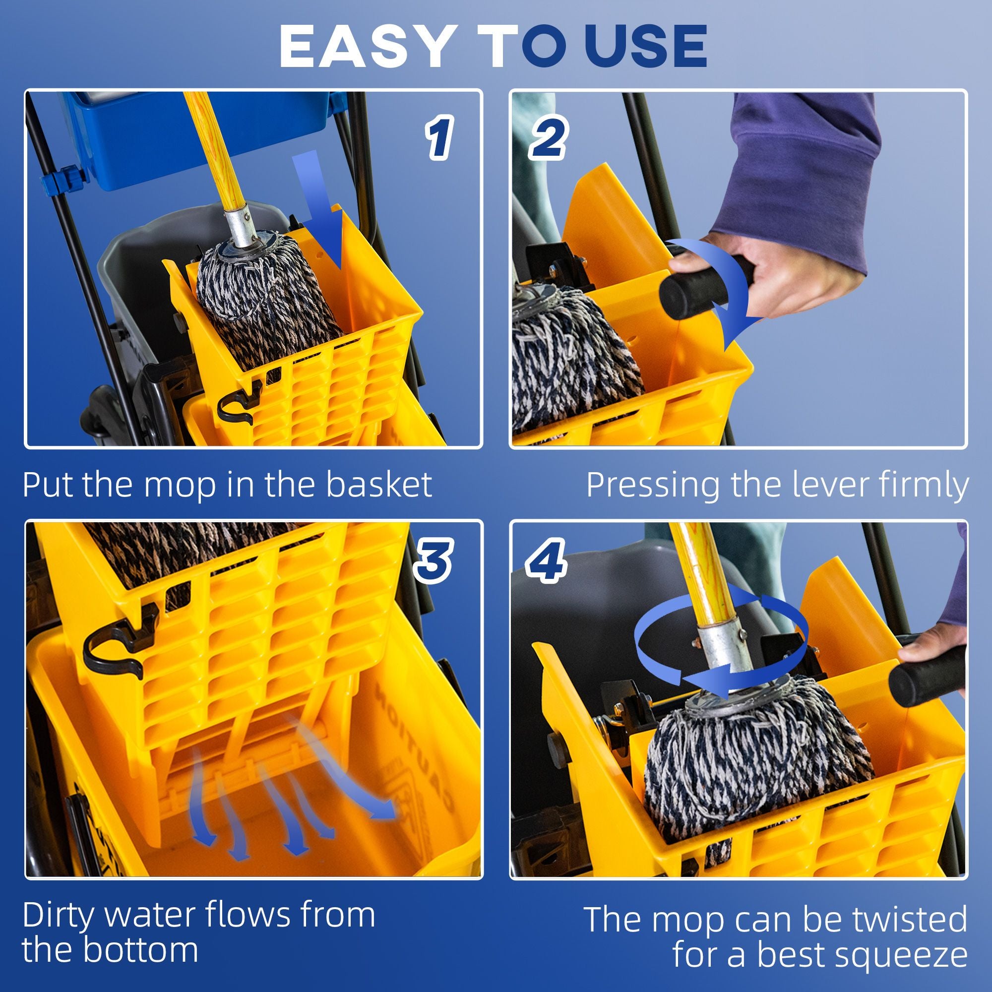 HOMCOM 6.9 Gallon Mop Bucket Wringer Cart with Side Press