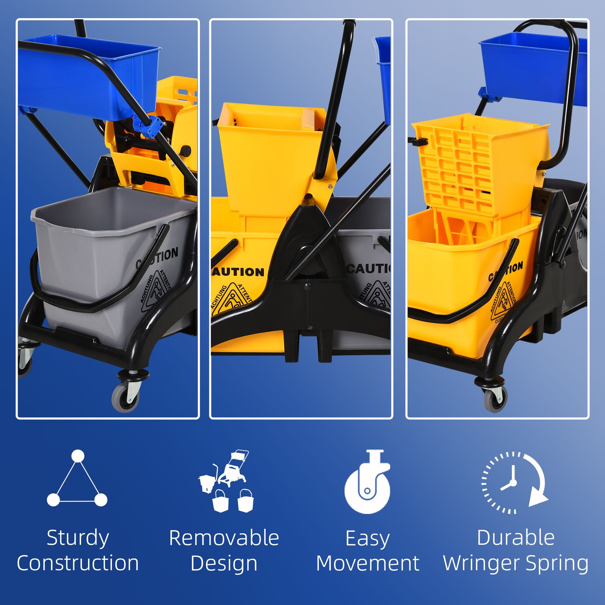 HOMCOM 6.9 Gallon Mop Bucket Wringer Cart with Side Press