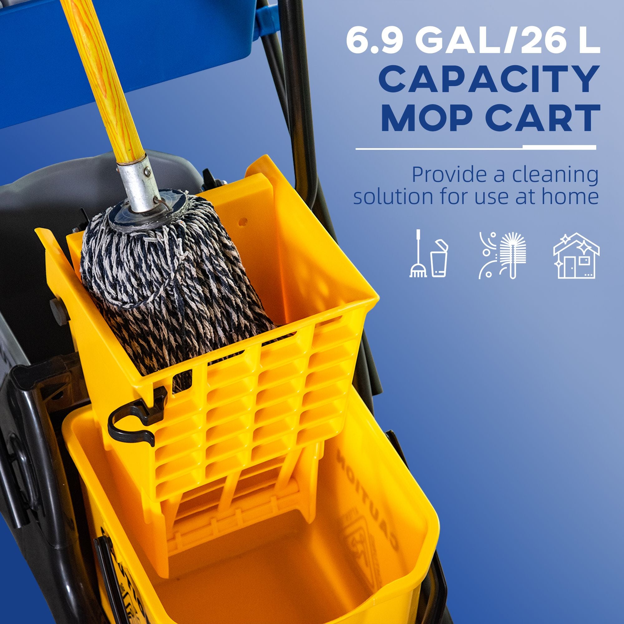 HOMCOM 6.9 Gallon Mop Bucket Wringer Cart with Side Press
