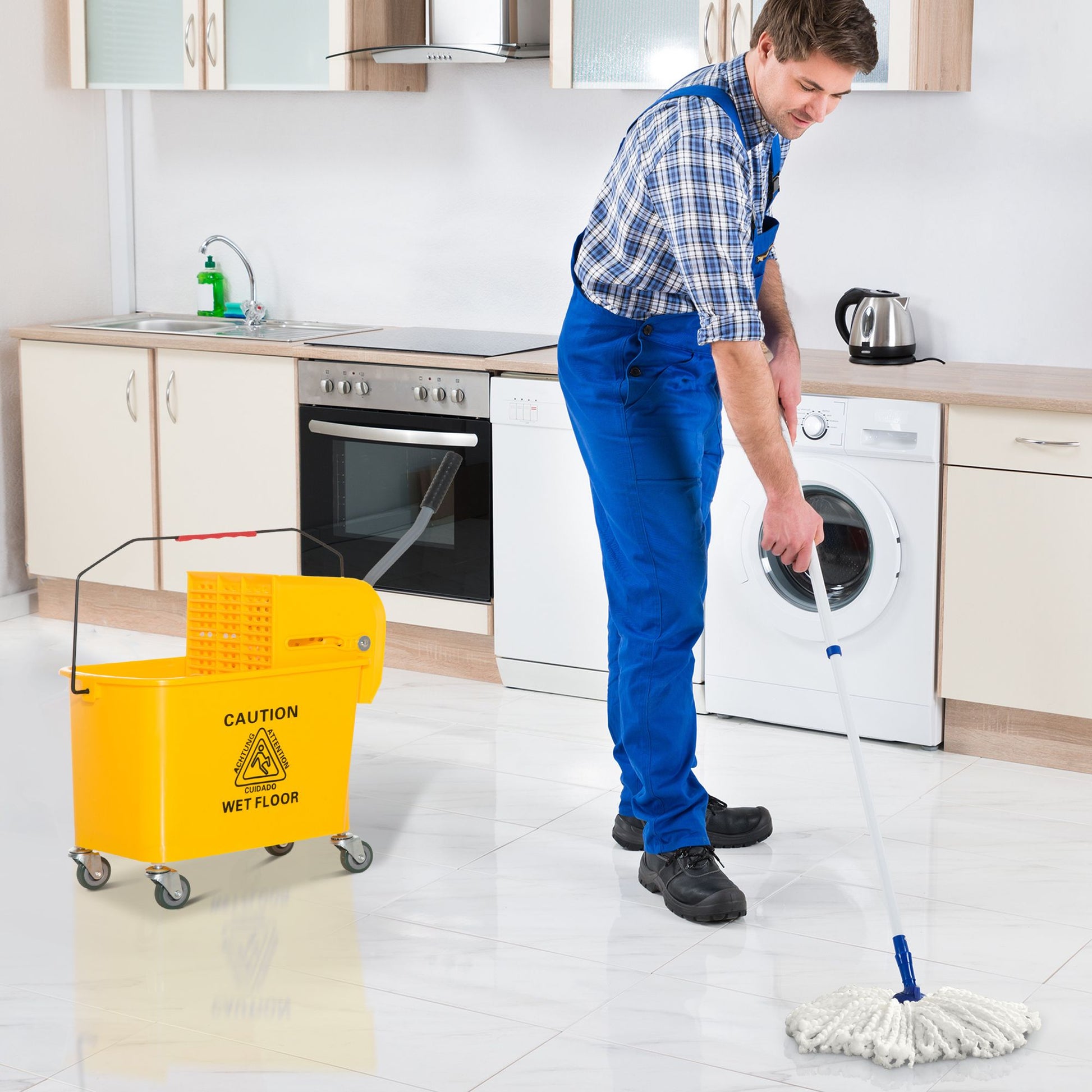 HOMCOM Heavy-Duty Janitor Mop Bucket with Wringer, Yellow - product view 10