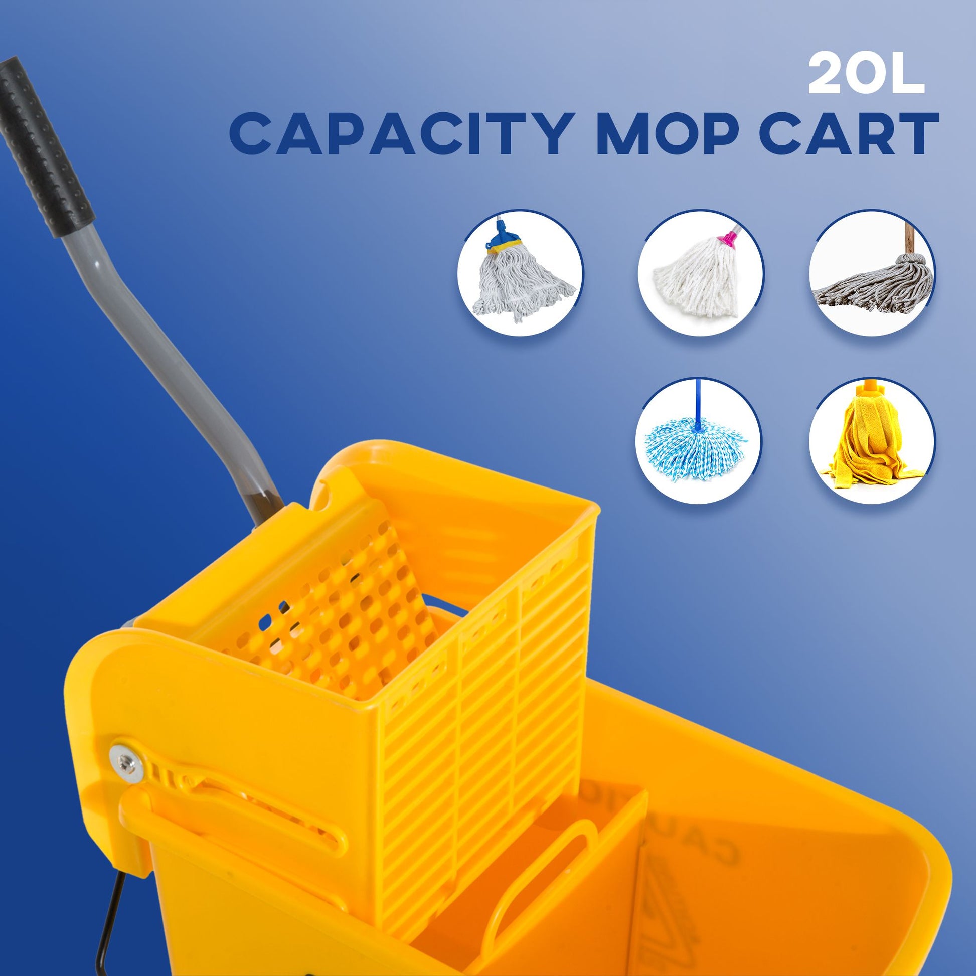 HOMCOM Heavy-Duty Janitor Mop Bucket with Wringer, Yellow - product view 5