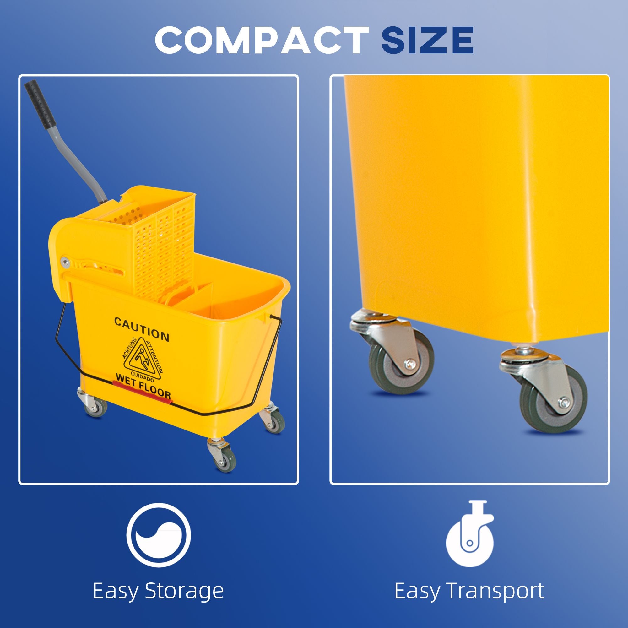 HOMCOM Heavy-Duty Janitor Mop Bucket with Wringer, Yellow - product view 4