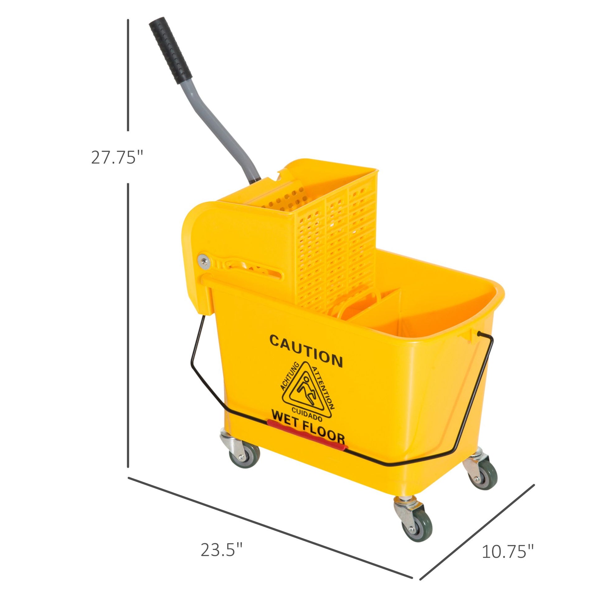 HOMCOM Heavy-Duty Janitor Mop Bucket with Wringer, Yellow - product view 3