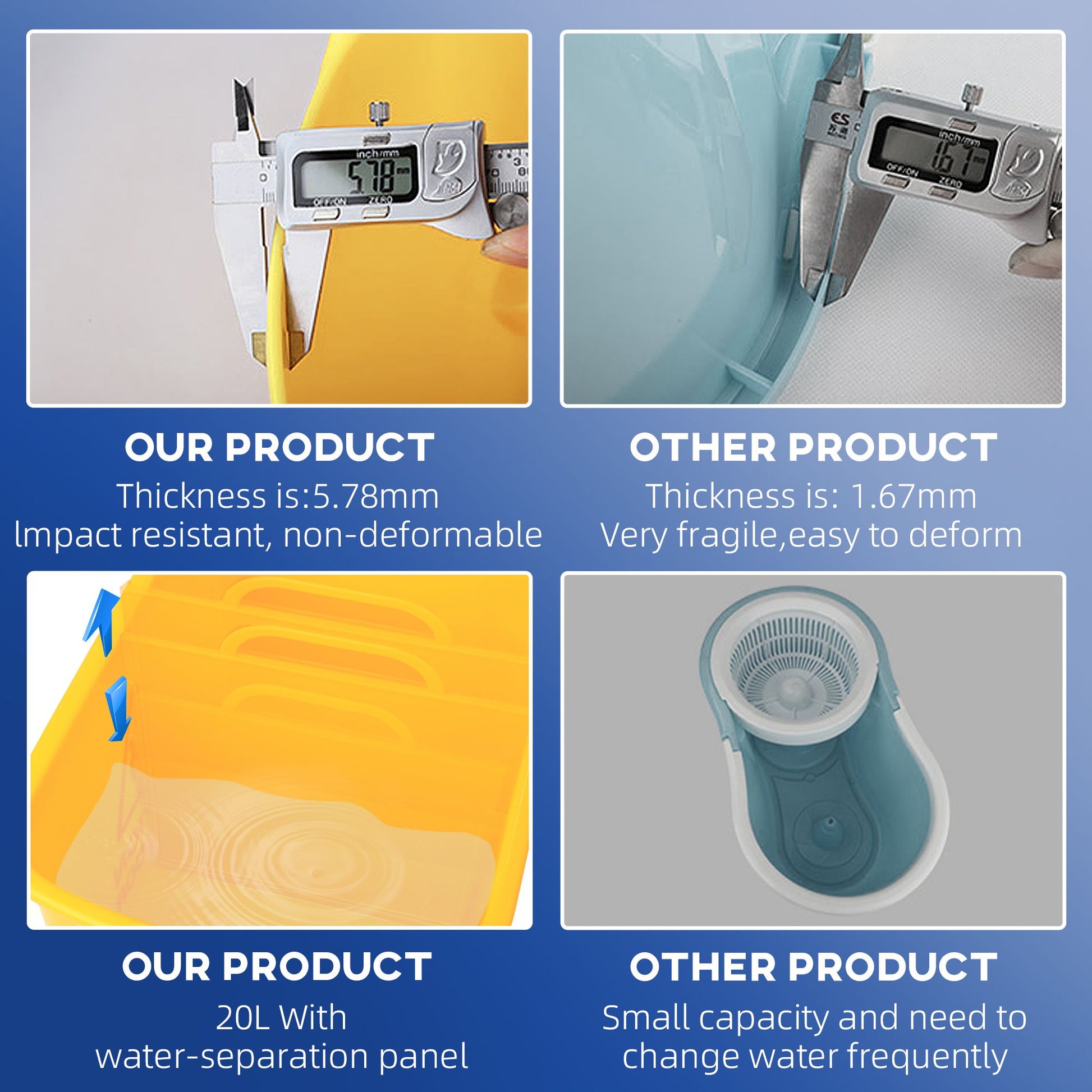 HOMCOM Heavy-Duty Janitor Mop Bucket with Wringer, Yellow - product view 6