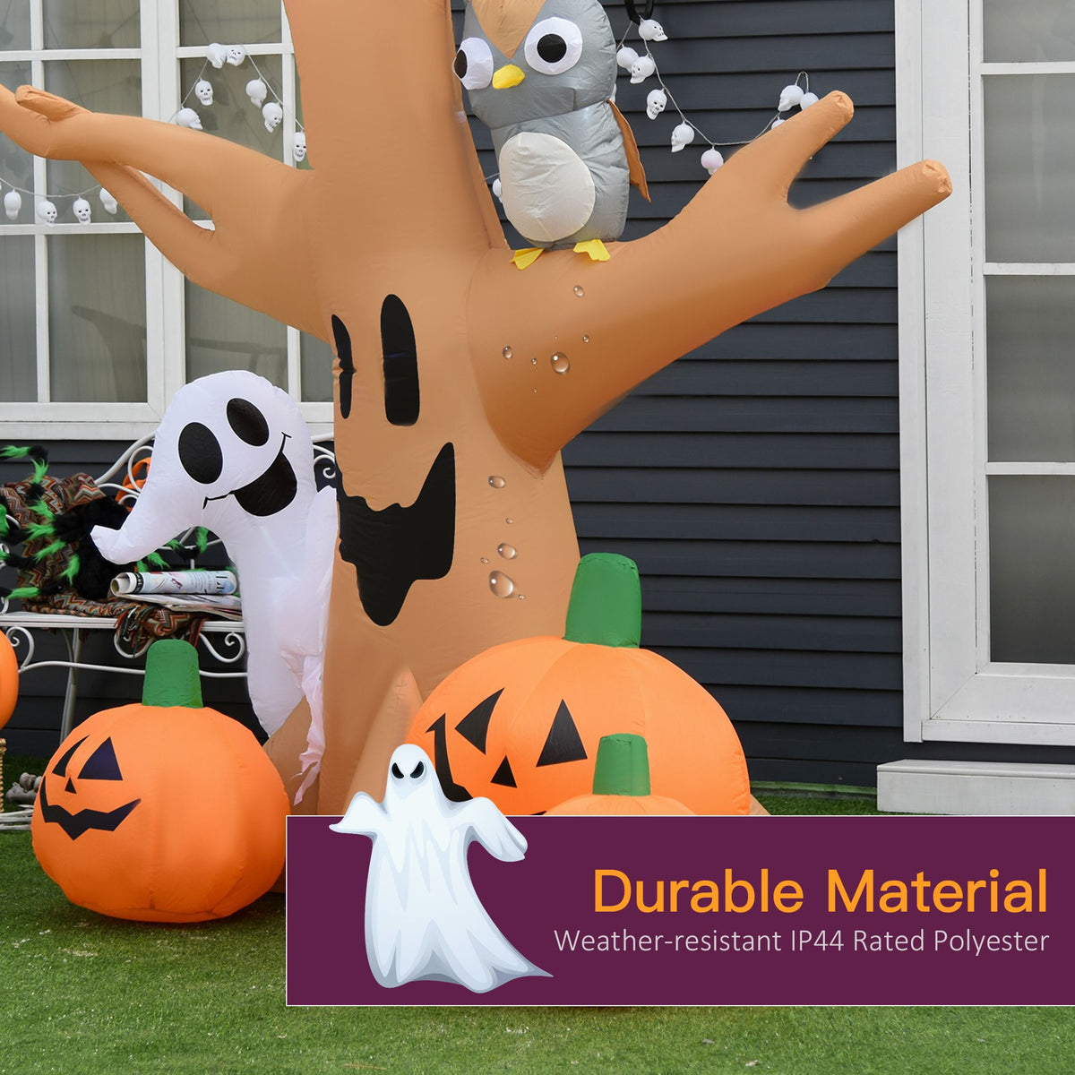 7.5' Tall Outdoor Lighted Inflatable Halloween Decoration, Waterproof Haunted Tree with Owl, Ghost & Pumpkins for Garden, Lawn & Party Décor - product view 5