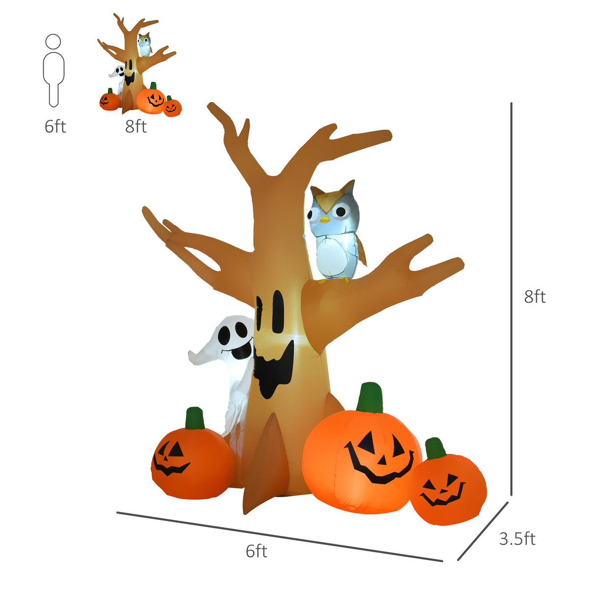 7.5' Tall Outdoor Lighted Inflatable Halloween Decoration, Waterproof Haunted Tree with Owl, Ghost & Pumpkins for Garden, Lawn & Party Décor - product view 3