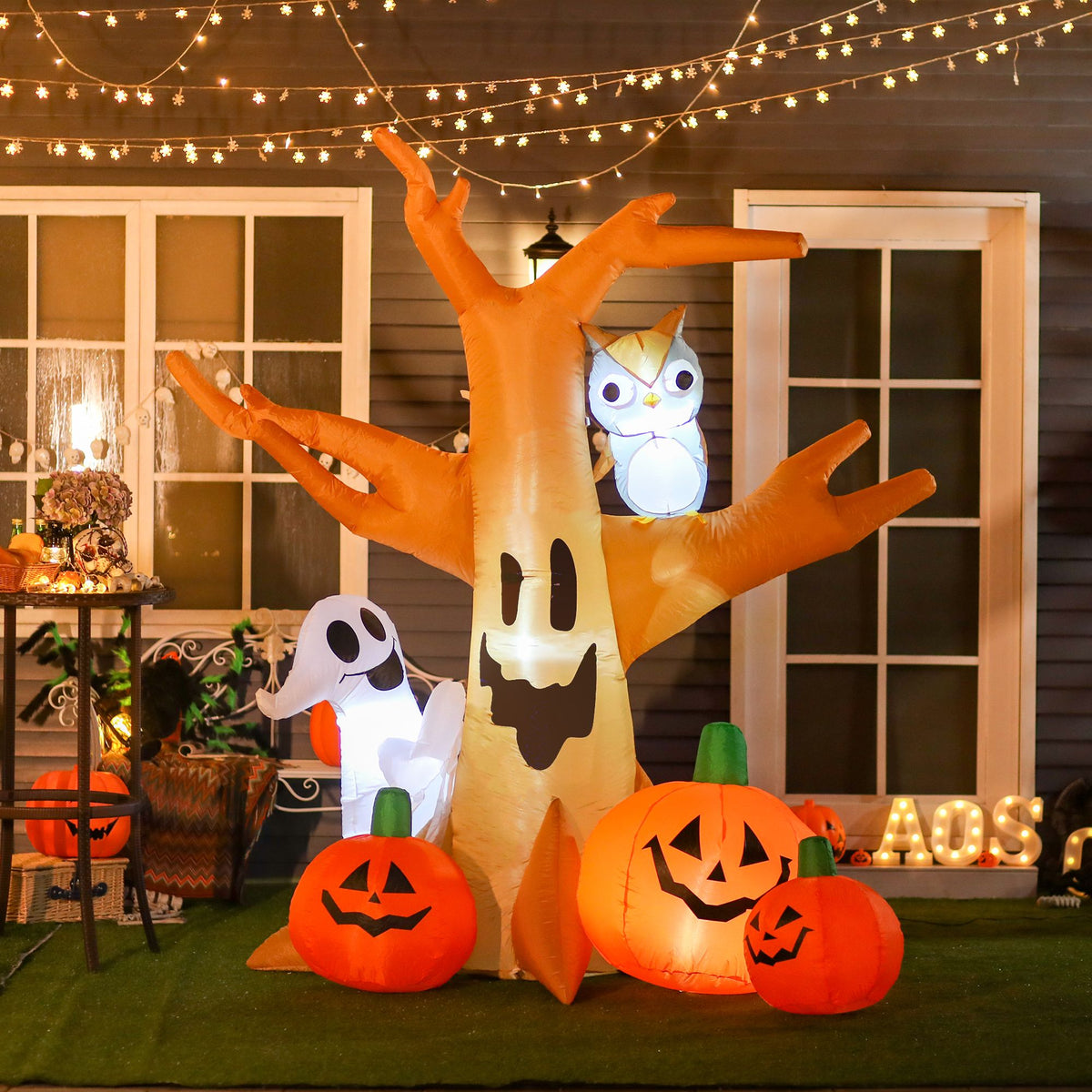 7.5' Tall Outdoor Lighted Inflatable Halloween Decoration, Waterproof Haunted Tree with Owl, Ghost & Pumpkins for Garden, Lawn & Party Décor - product view 2