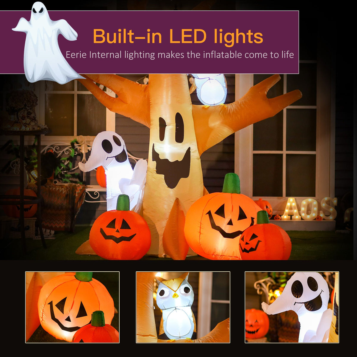 7.5' Tall Outdoor Lighted Inflatable Halloween Decoration, Waterproof Haunted Tree with Owl, Ghost & Pumpkins for Garden, Lawn & Party Décor - product view 4