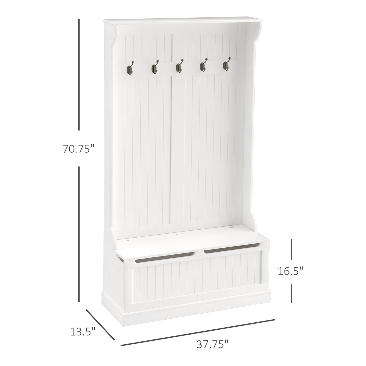 71" Hall Tree with Storage Bench, 3-In-1 Coat Rack, White Entryway Organizer - product view 3