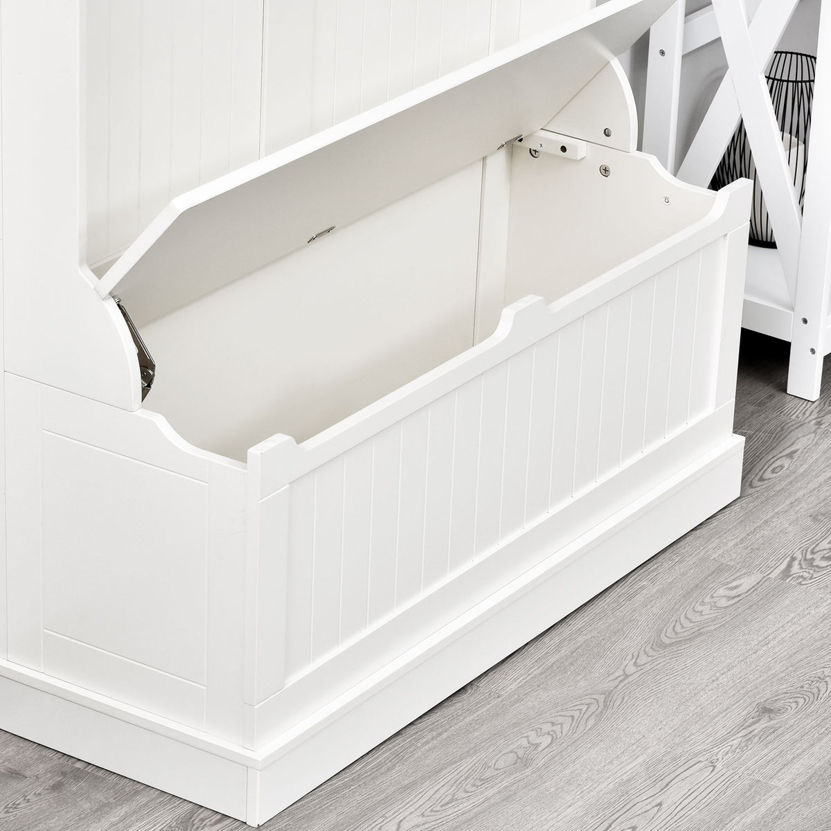 71" Hall Tree with Storage Bench, 3-In-1 Coat Rack, White Entryway Organizer - product view 9