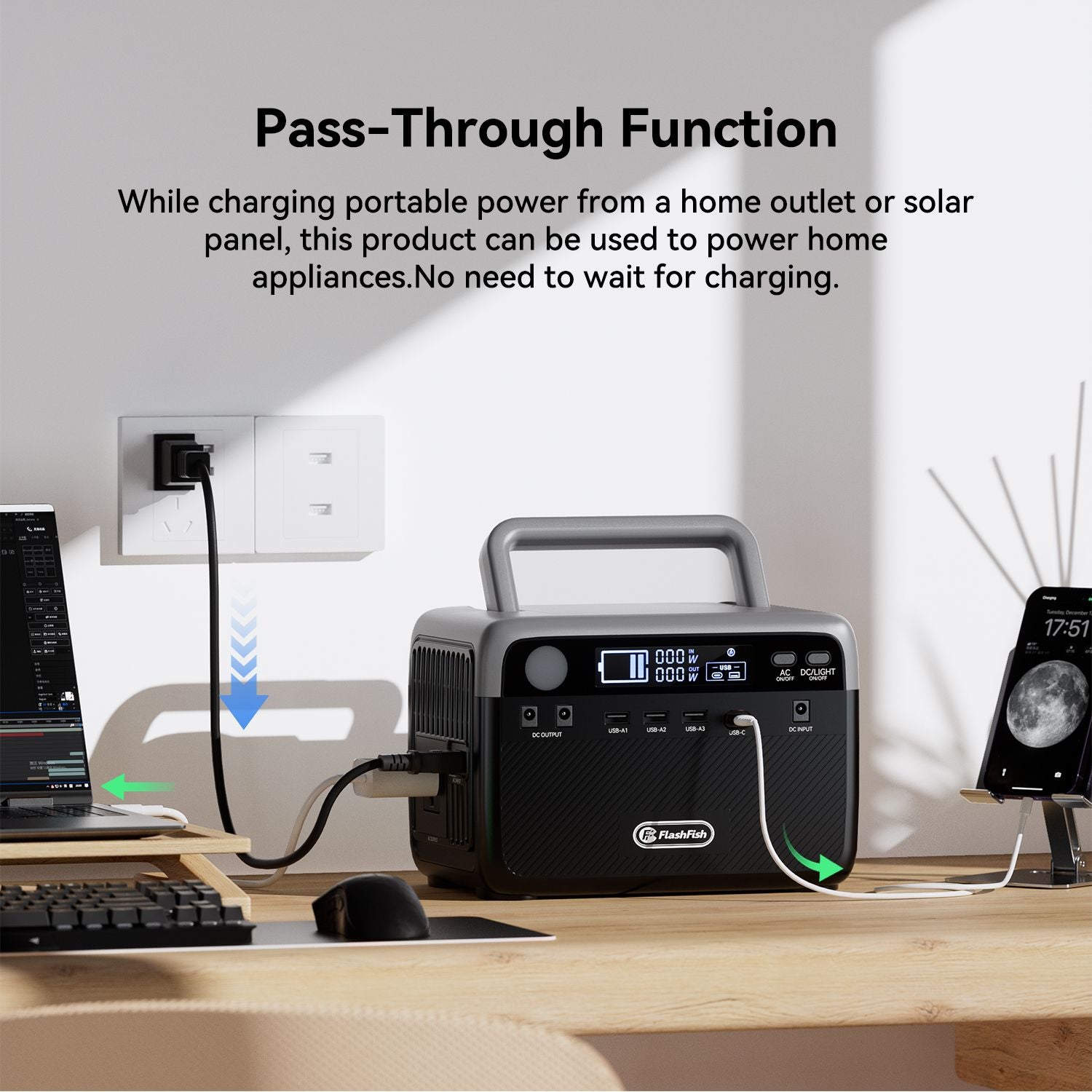 Flashfish 300W Power Station + 60W Solar Panel 230.4Wh LiFePO4 (Peak 600W) Solar generator AC Outlets Portable Power Station,Power Bank, Battery - product view 5