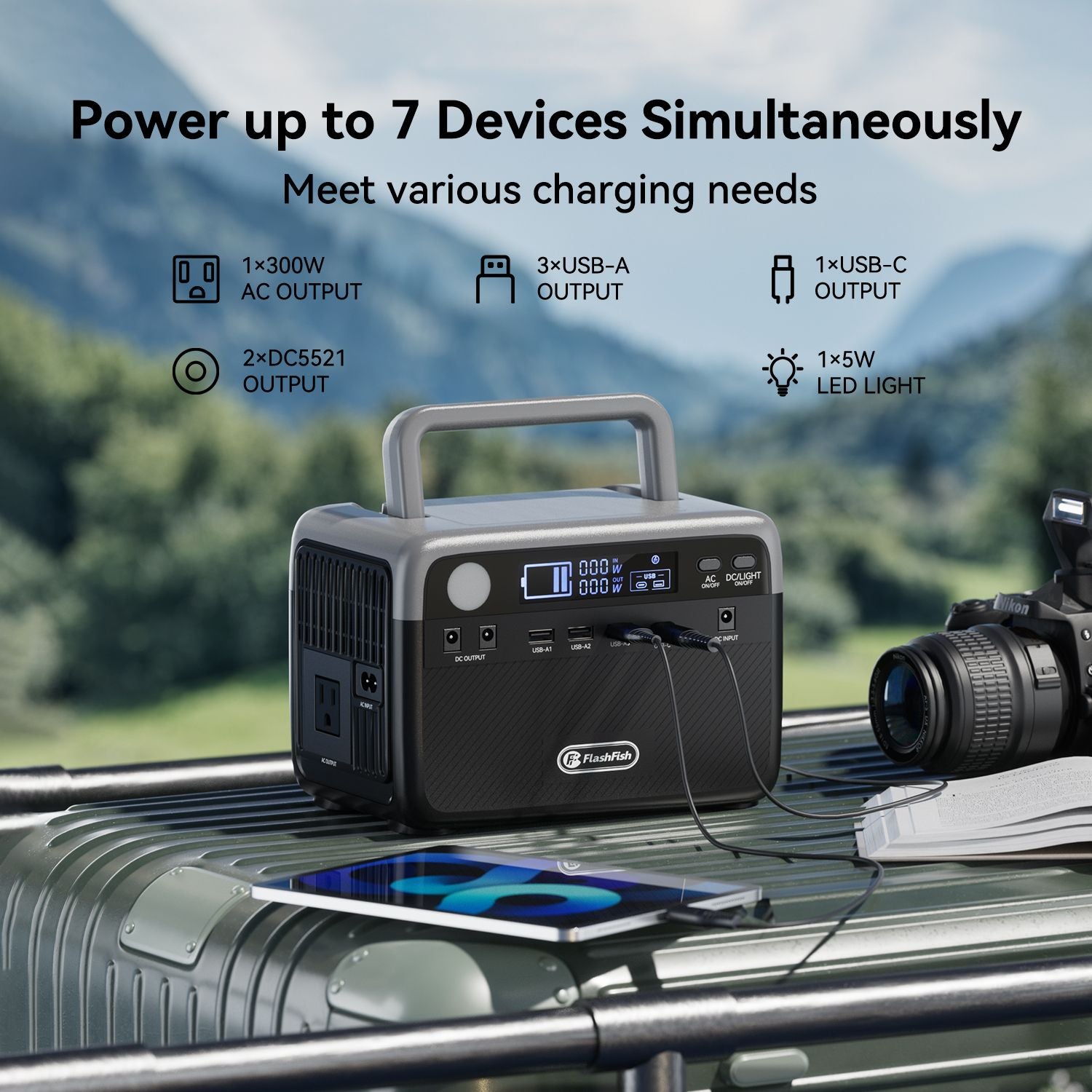 Flashfish 300W Power Station + 60W Solar Panel 230.4Wh LiFePO4 (Peak 600W) Solar generator AC Outlets Portable Power Station,Power Bank, Battery - product view 3