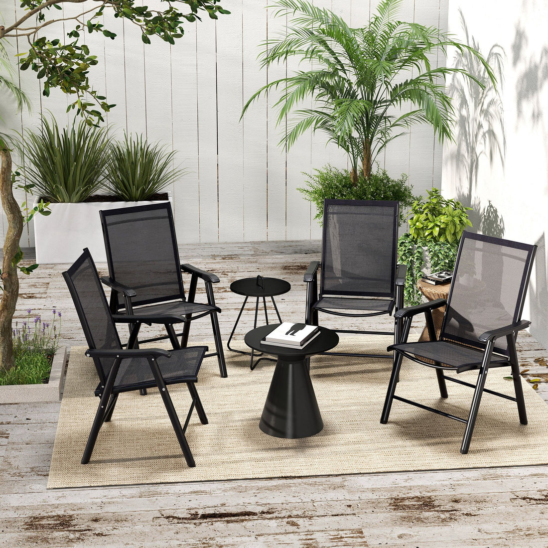 Outsunny 4-Piece Folding Patio Dining Chair Set, Black