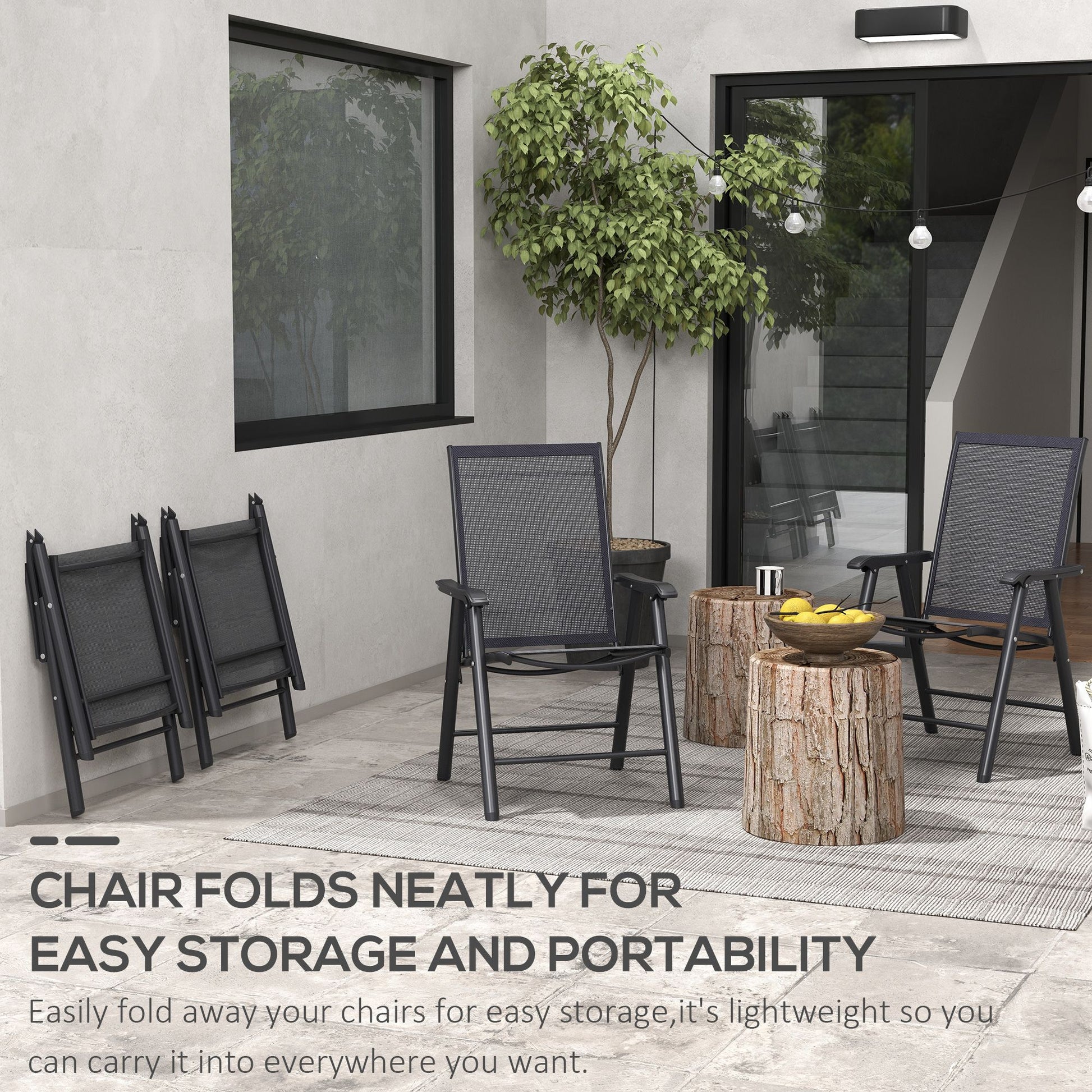 Outsunny 4-Piece Folding Patio Dining Chair Set, Black