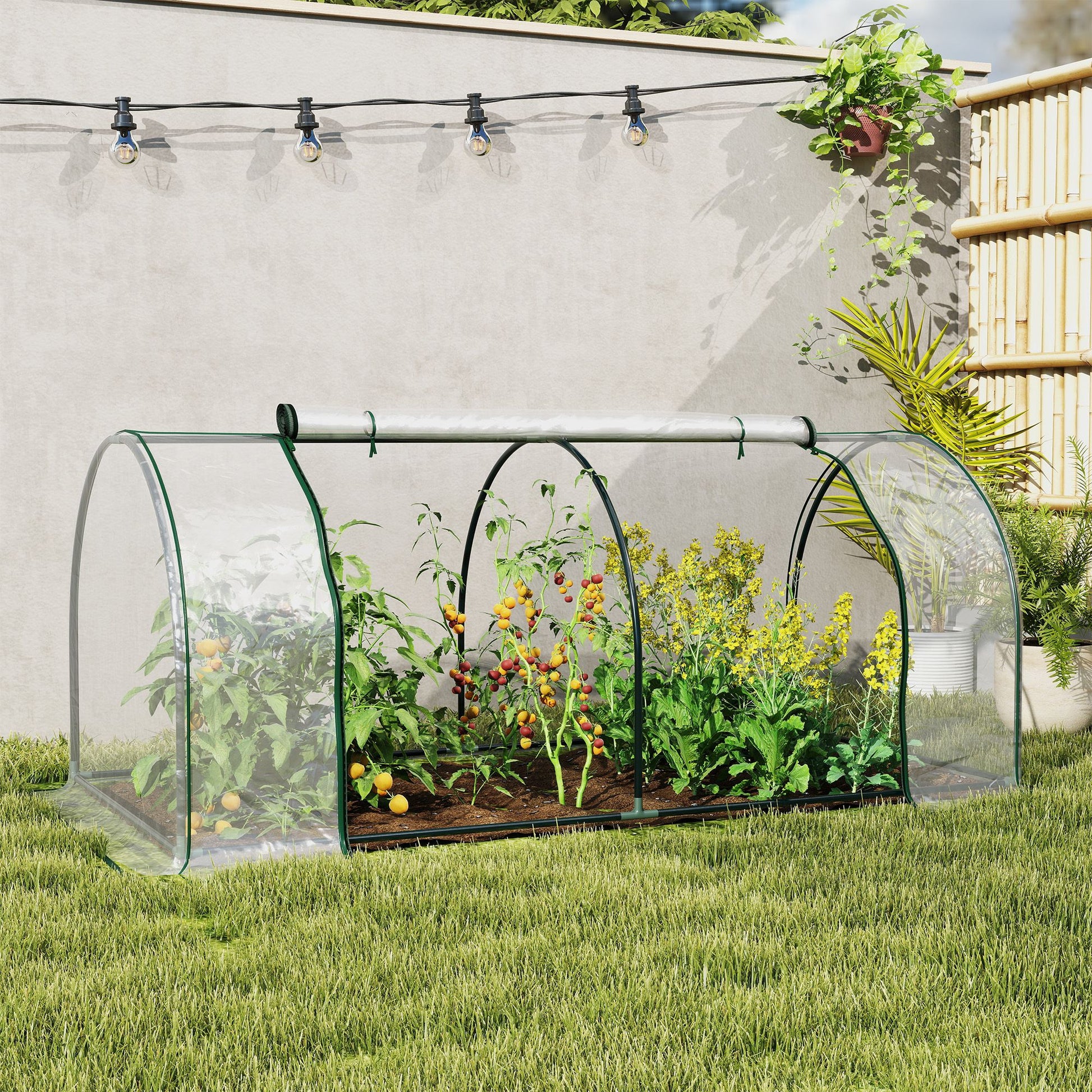 Outsunny 7 x 3 x 2.5 ft Mini Greenhouse with Zippered Doors, Clear