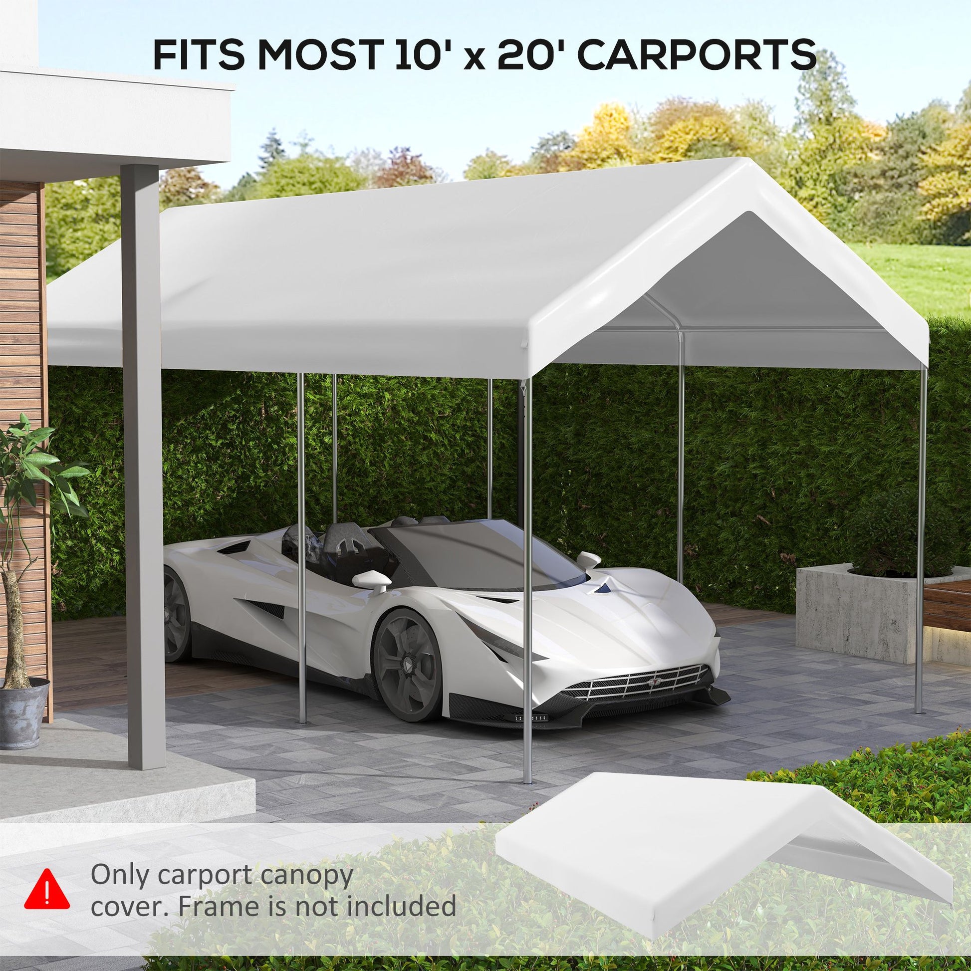 Outsunny 19.7 x 9.7 ft Carport Replacement Canopy Cover, White