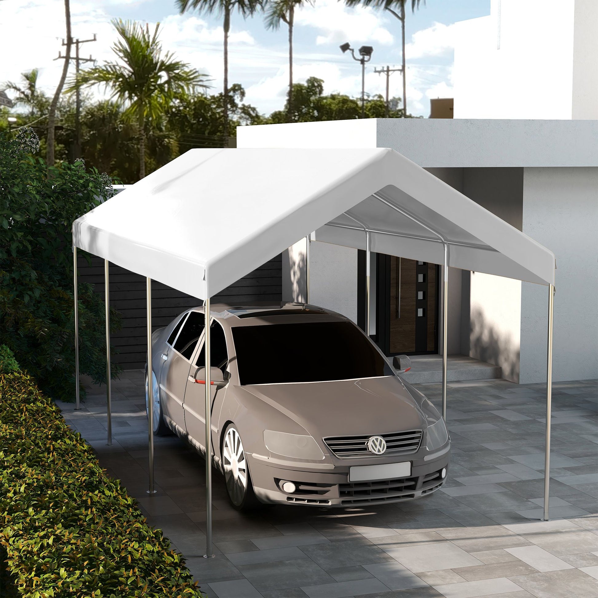 Outsunny 19.7 x 9.7 ft Carport Replacement Canopy Cover, White