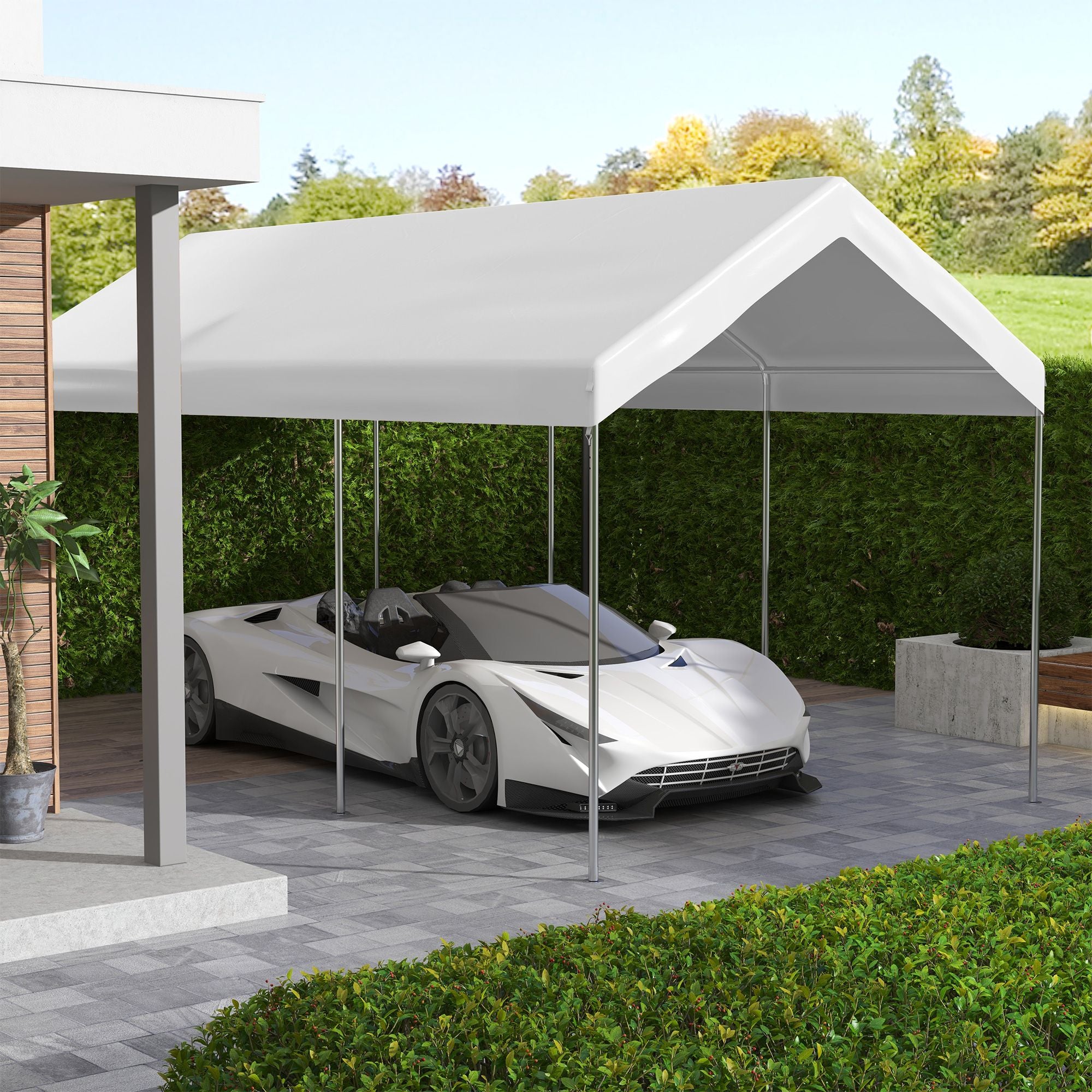 Outsunny 19.7 x 9.7 ft Carport Replacement Canopy Cover, White