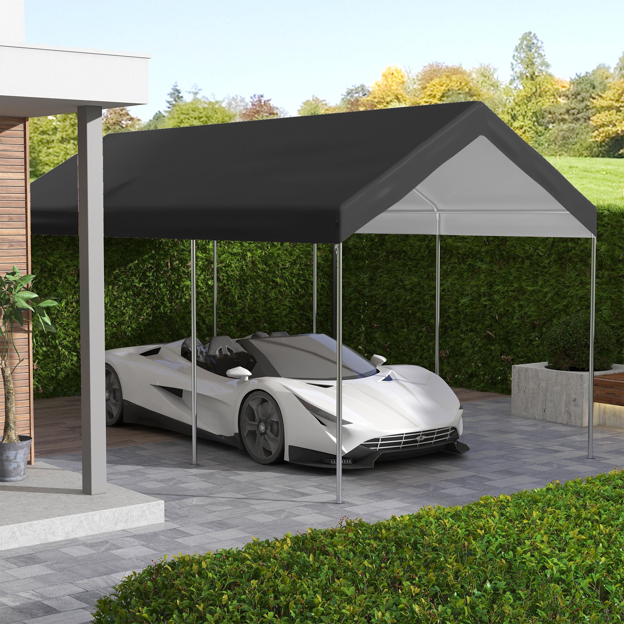 Outsunny 10 x 20 ft Carport Replacement Canopy with Bungee Cords, Dark Gray - product view 2