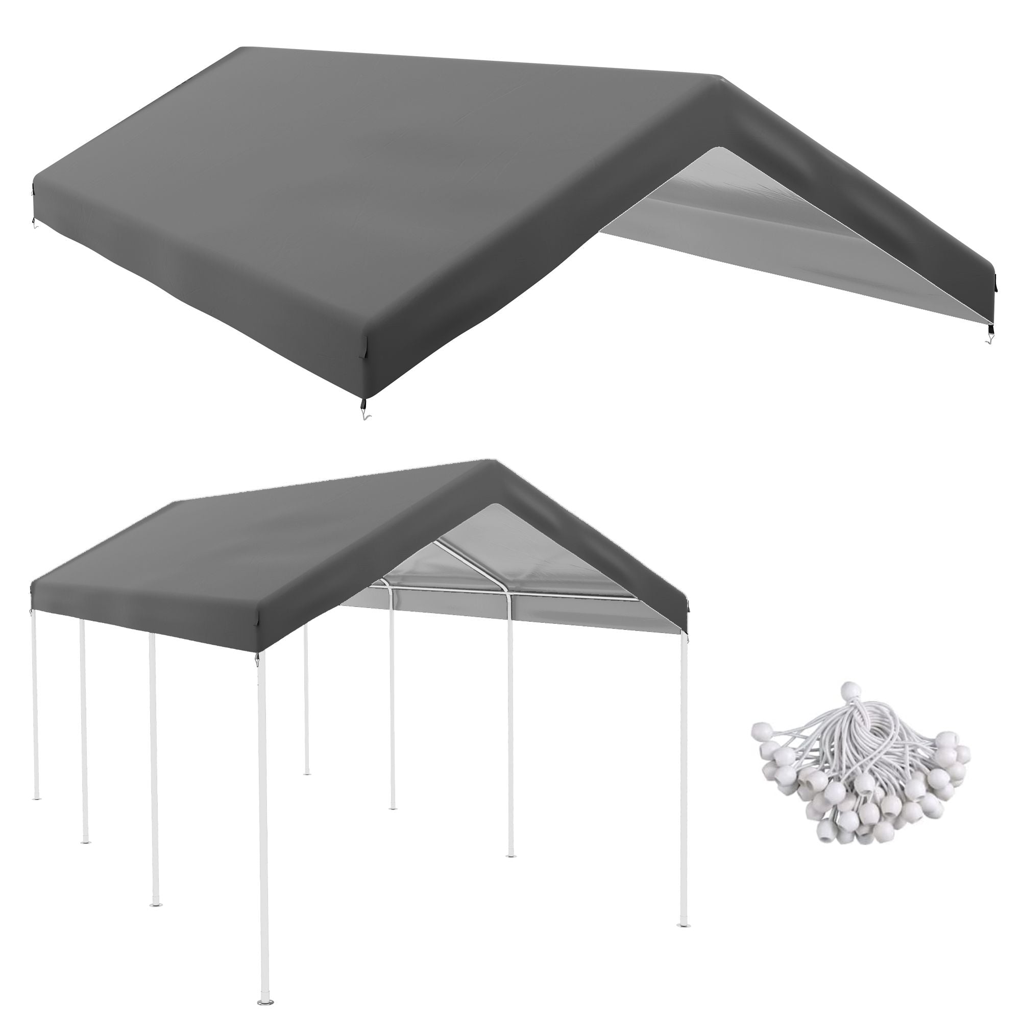 Outsunny 10 x 20 ft Carport Replacement Canopy with Bungee Cords, Dark Gray - product view 11