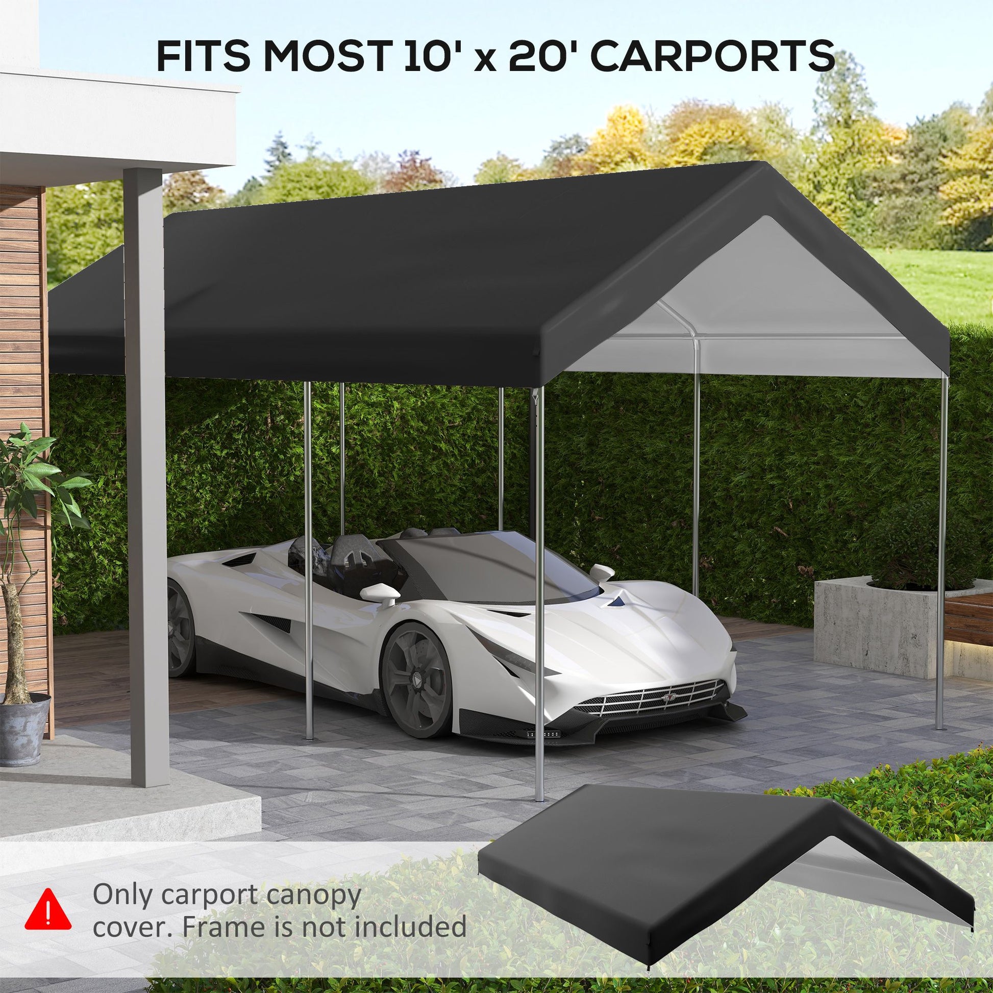 Outsunny 10 x 20 ft Carport Replacement Canopy with Bungee Cords, Dark Gray - product view 4