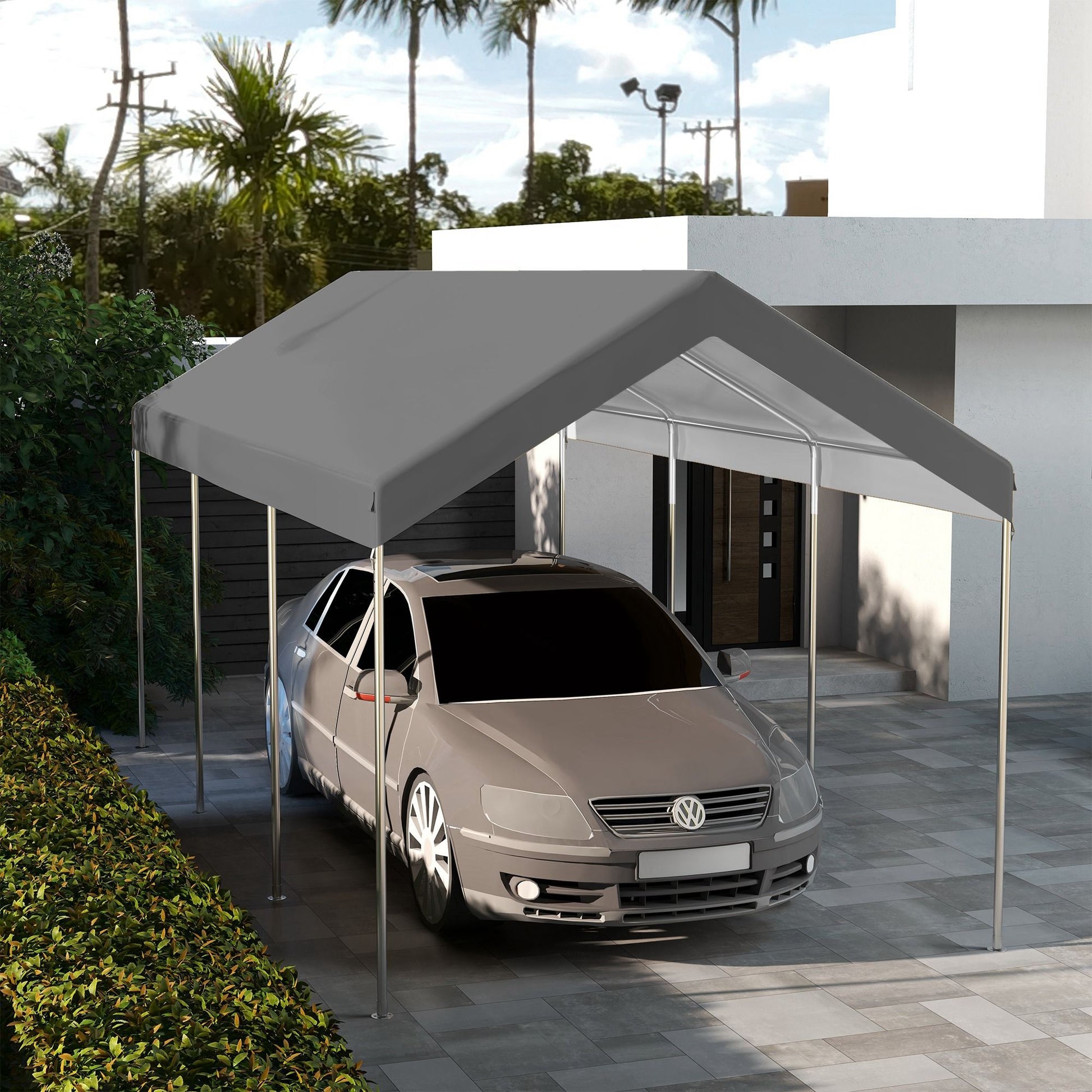 Outsunny 10 x 20 ft Carport Replacement Canopy with Bungee Cords, Dark Gray - product view 10